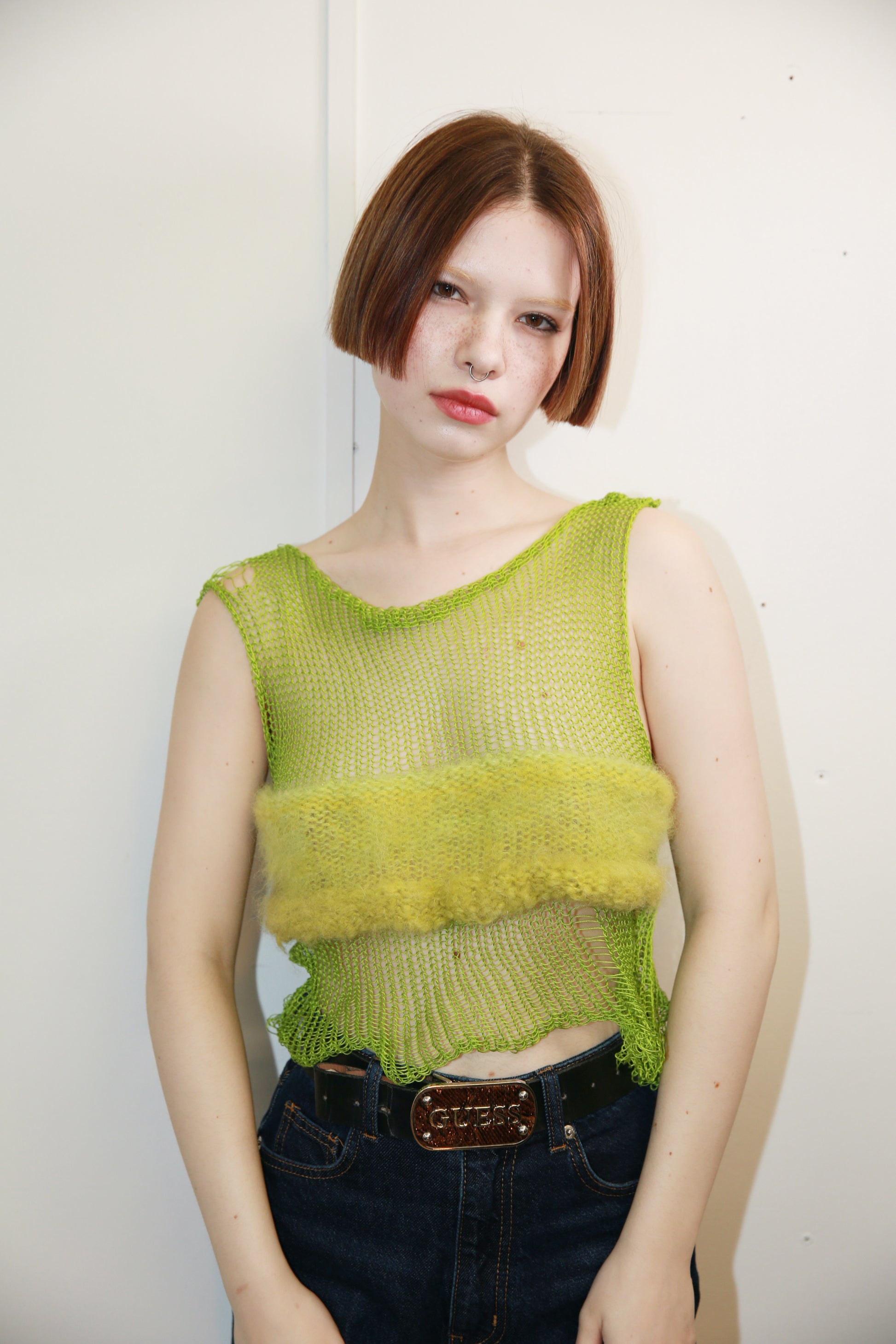 GREEN DREAMS COTTON & MOHAIR NET TOP
