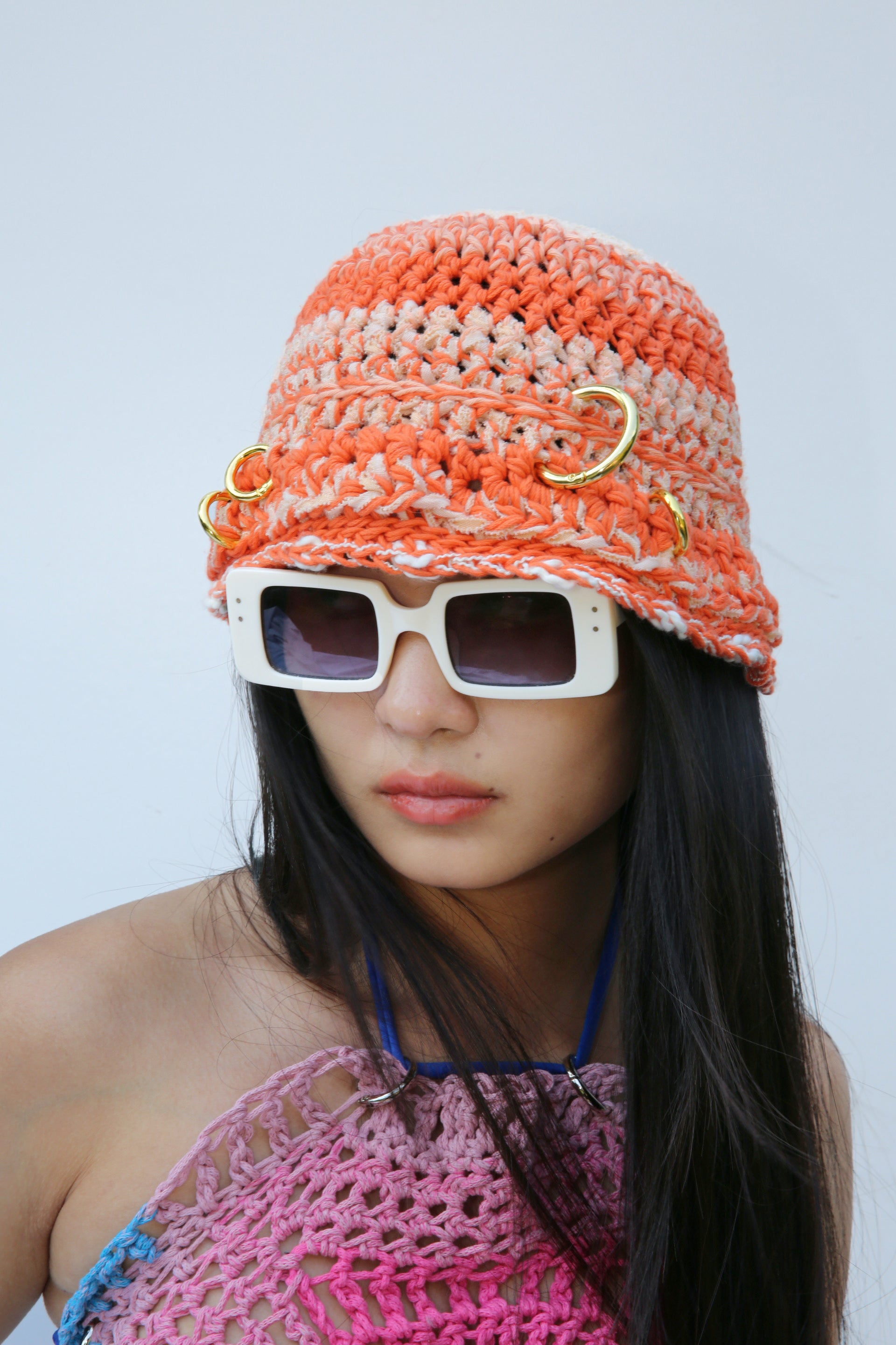 ORANGE & WHITE PIERCING HAT