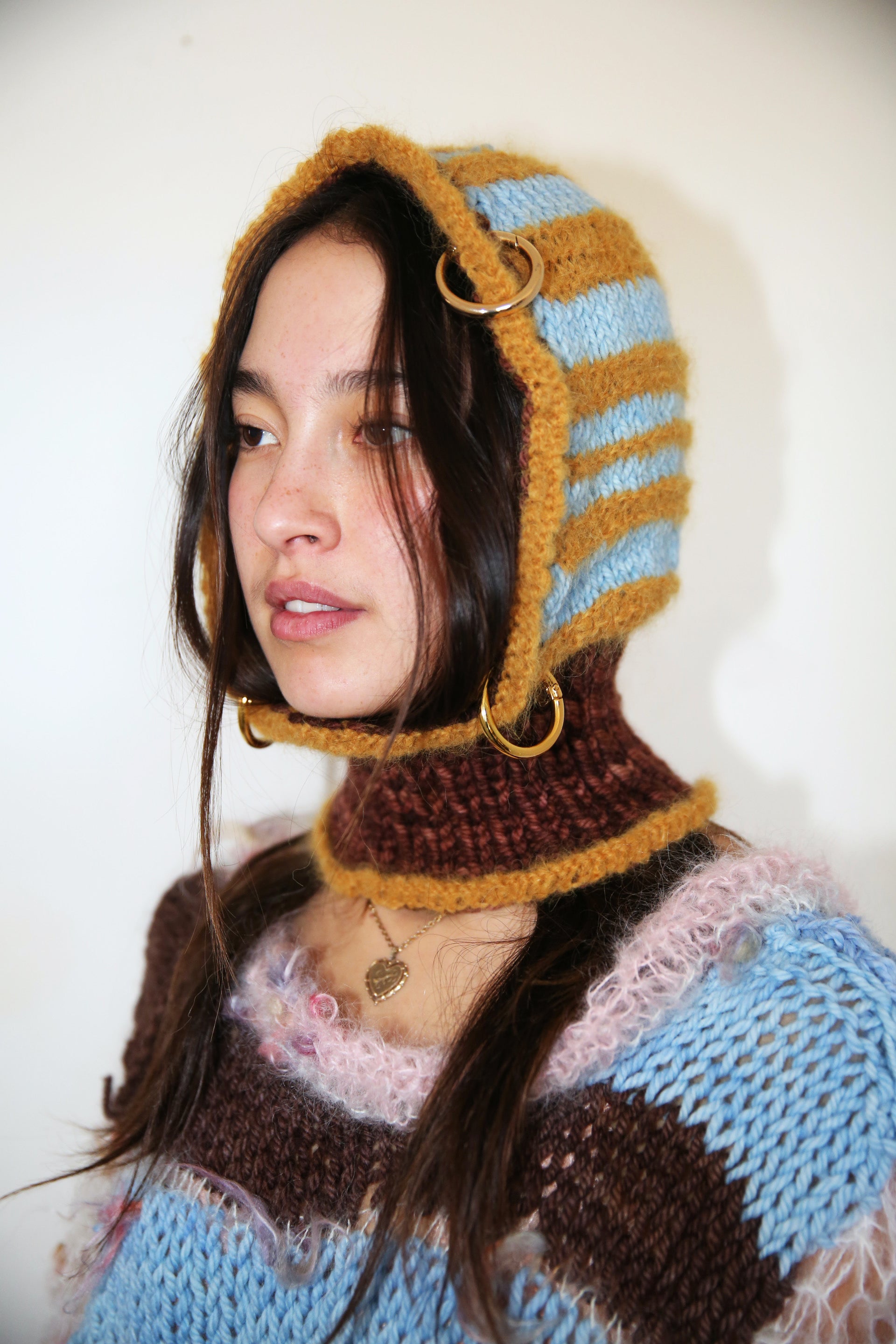 BROWN, MUSTARD & BABY BLUE PIERCING BALACLAVA