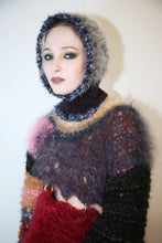 Load image into Gallery viewer, BLACK &amp; WHITE MELANGE WITH EYELASH TRIM PIERCING BALACLAVA
