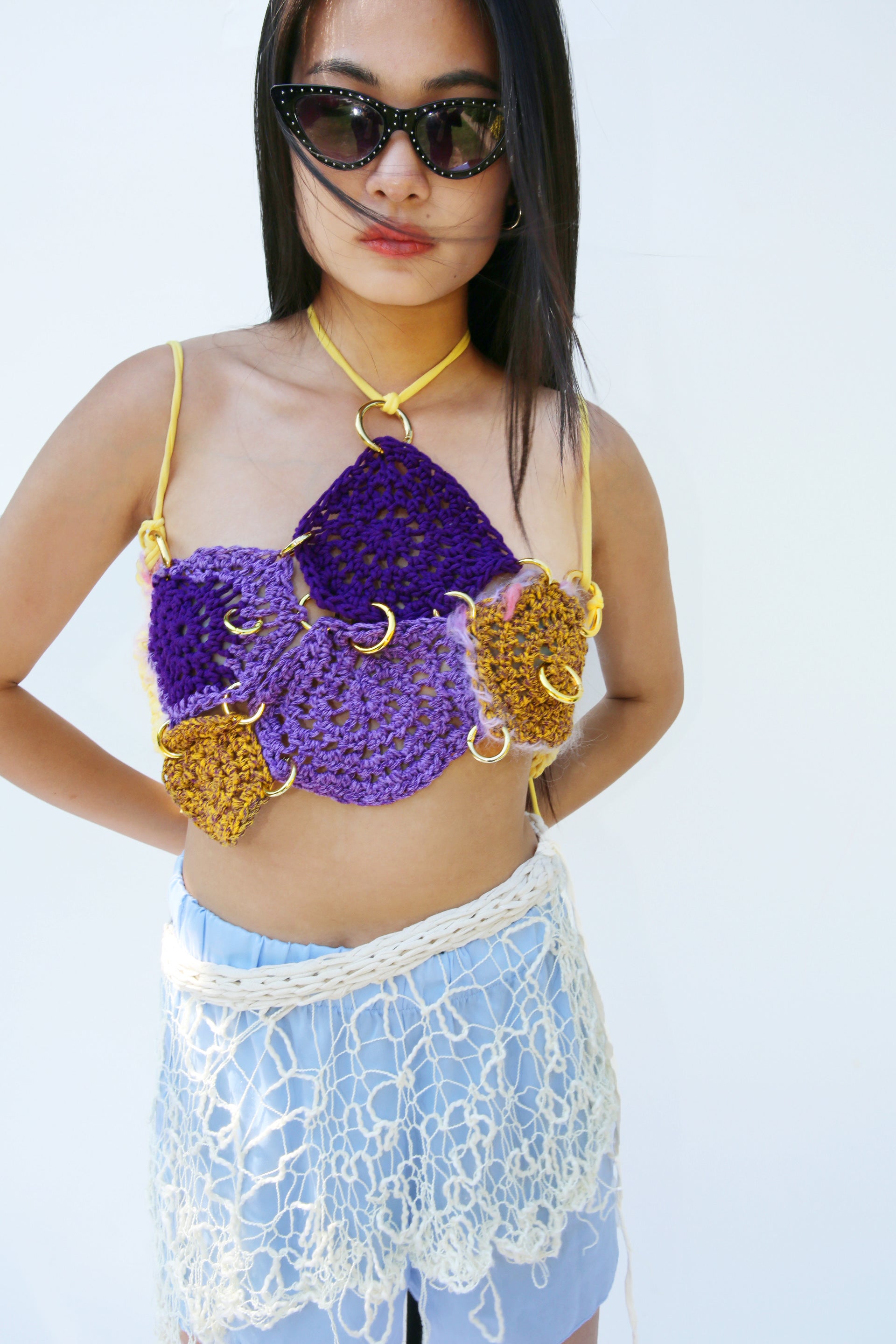 MELLOW YELLOW CROCHET PIERCING TOP