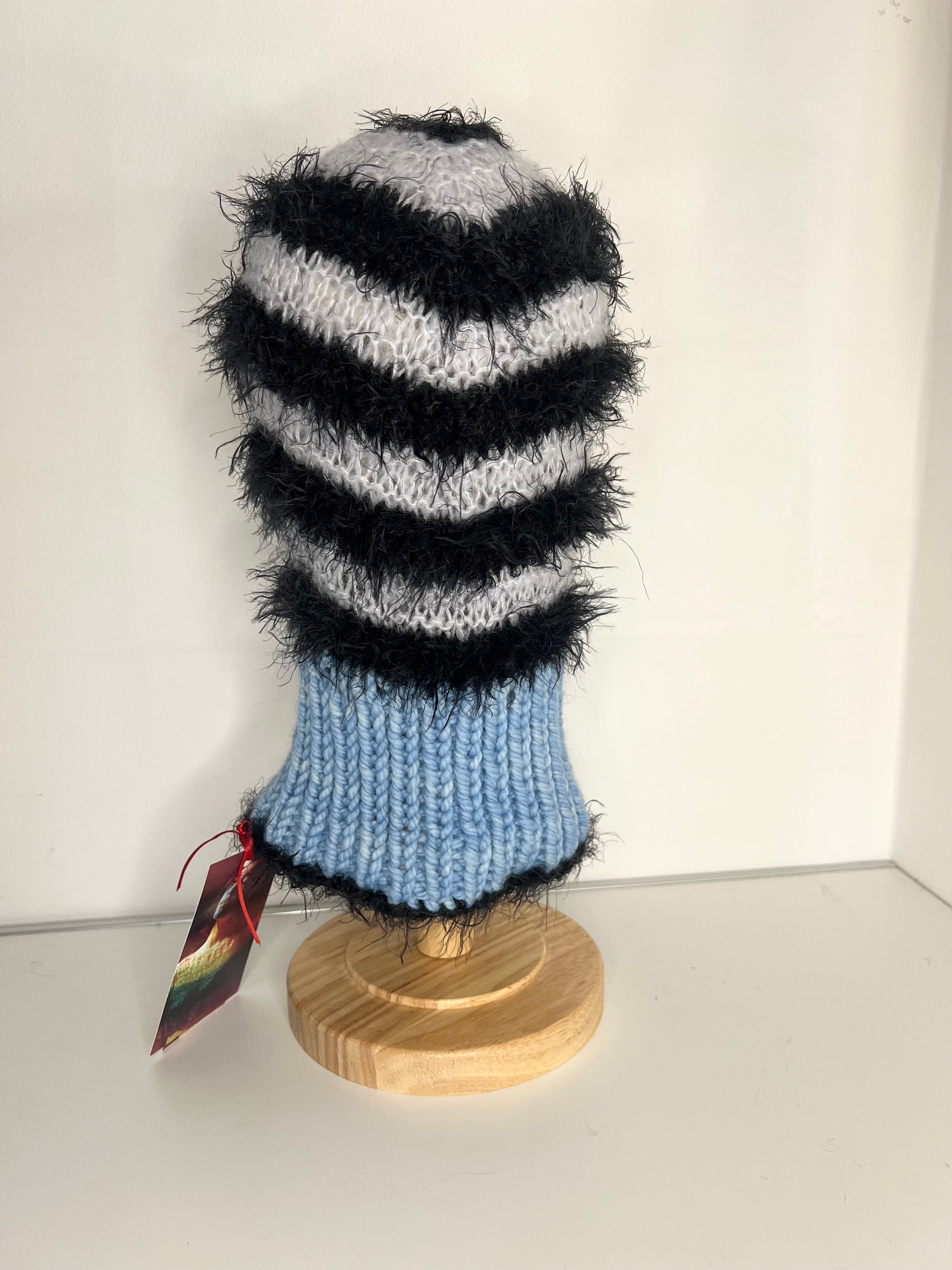 (ONE OF A KIND) BLUE, BLACK & GREY STRIPE PIERCING BALACLAVA