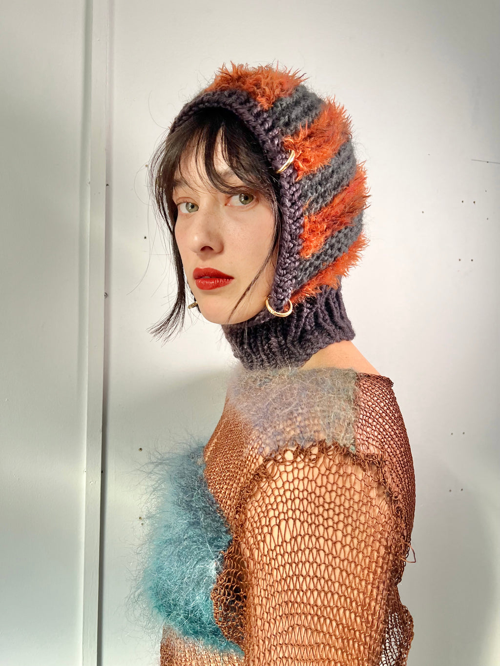 BURNT ORANGE & PURPLE-BROWN PIERCING BALACLAVA