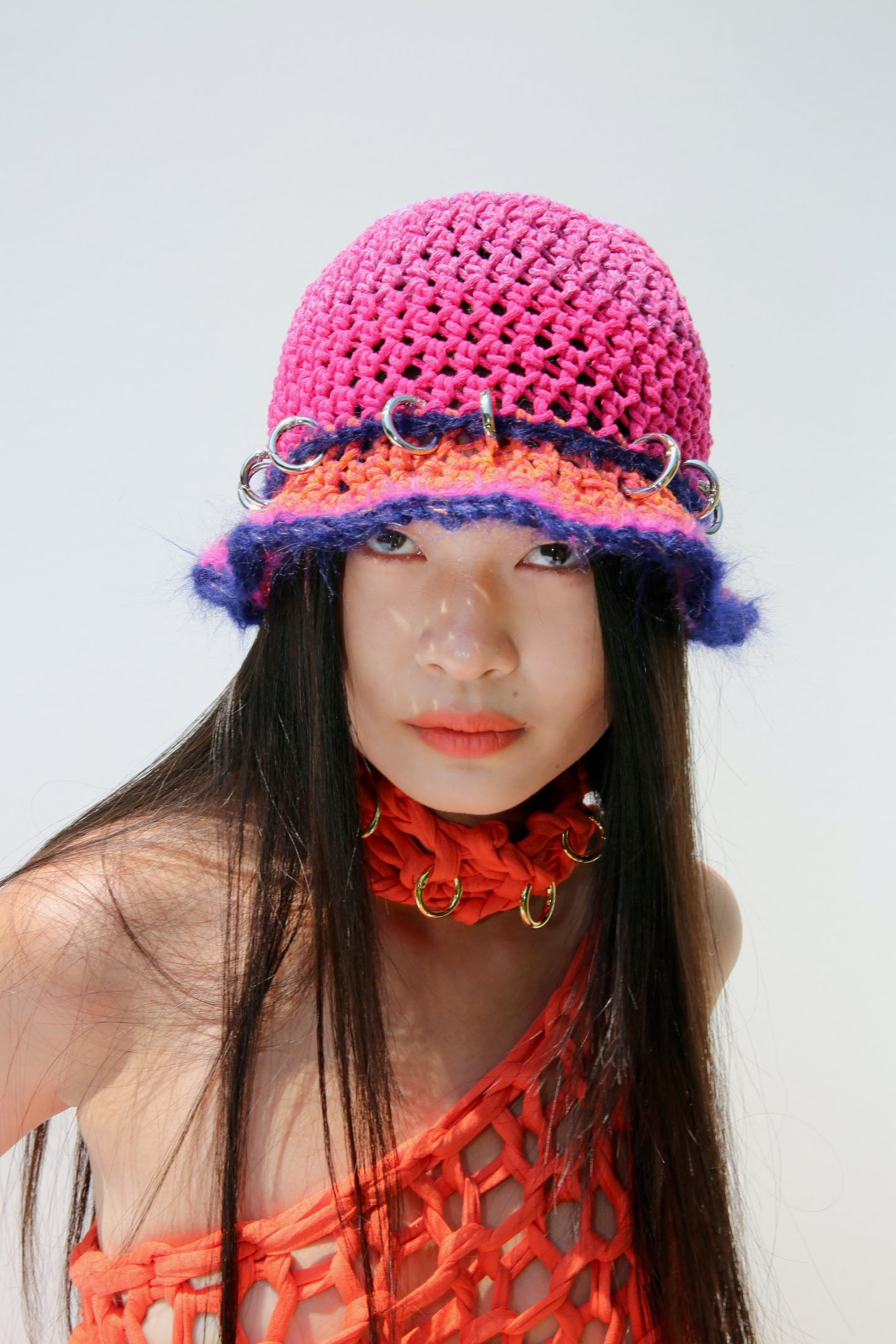 SUN HAT - HOT PINK, ORANGE, VIOLET AND DARK BLUE PIERCING HAT