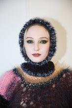 Load image into Gallery viewer, BLACK &amp; WHITE MELANGE WITH EYELASH TRIM PIERCING BALACLAVA
