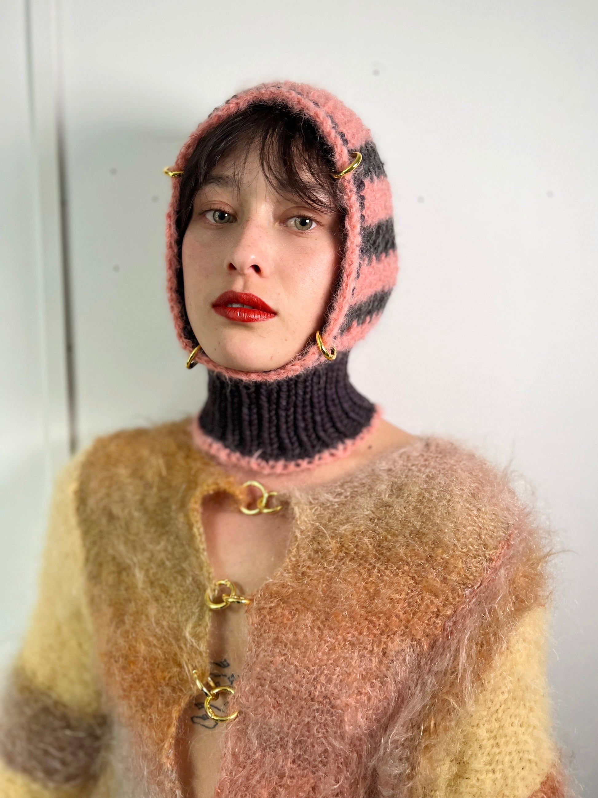 CORAL PINK, CHARCOAL & PURPLE-BROWN PIERCING BALACLAVA