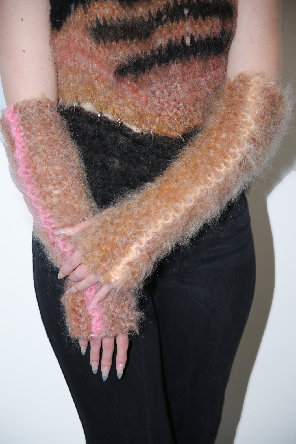 HONEYCOMB, APRICOT & CORAL MISMATCHED STRIPE ARM/LEGWARMERS
