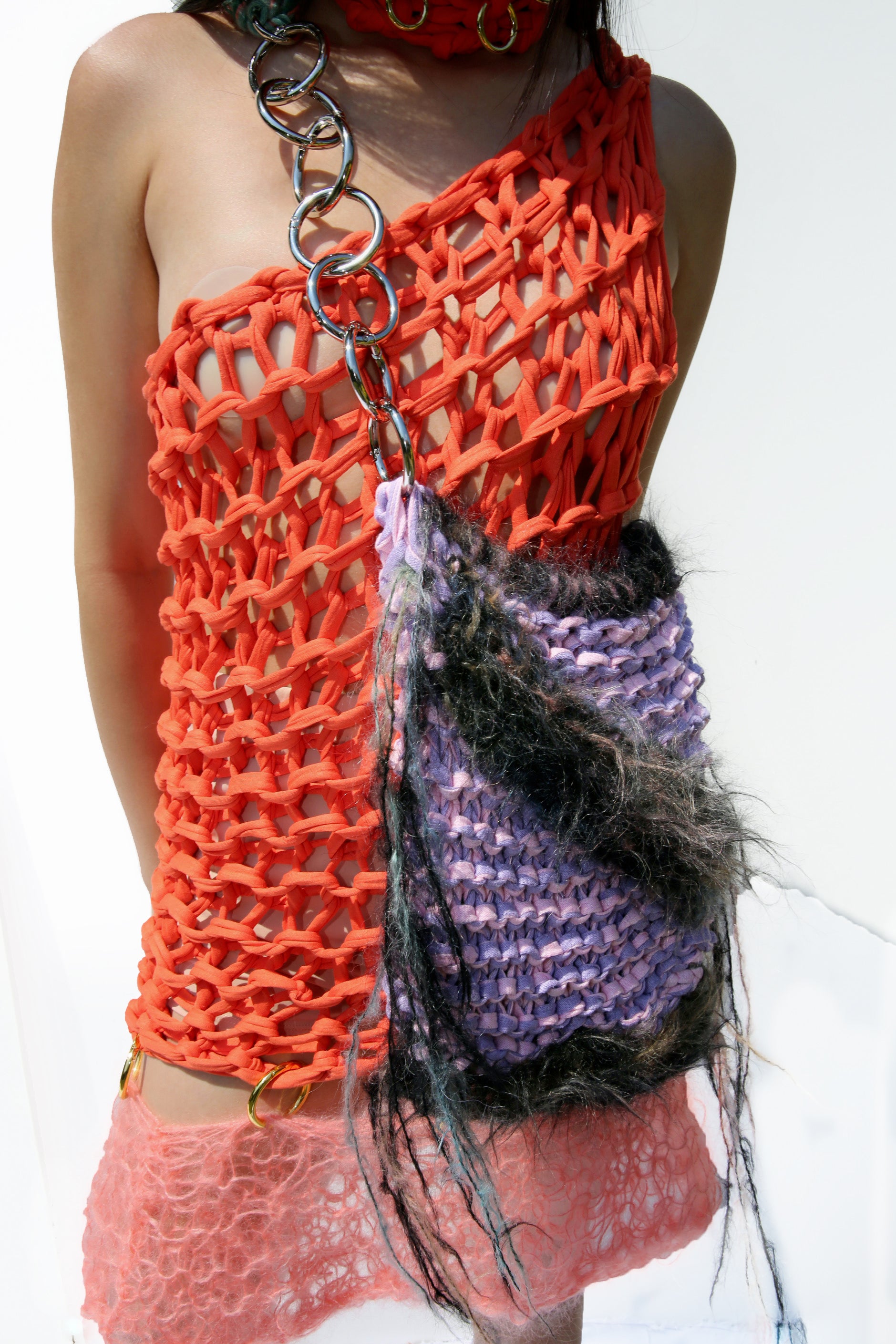 PURPLE AURAS COTTON KNITTED BAG