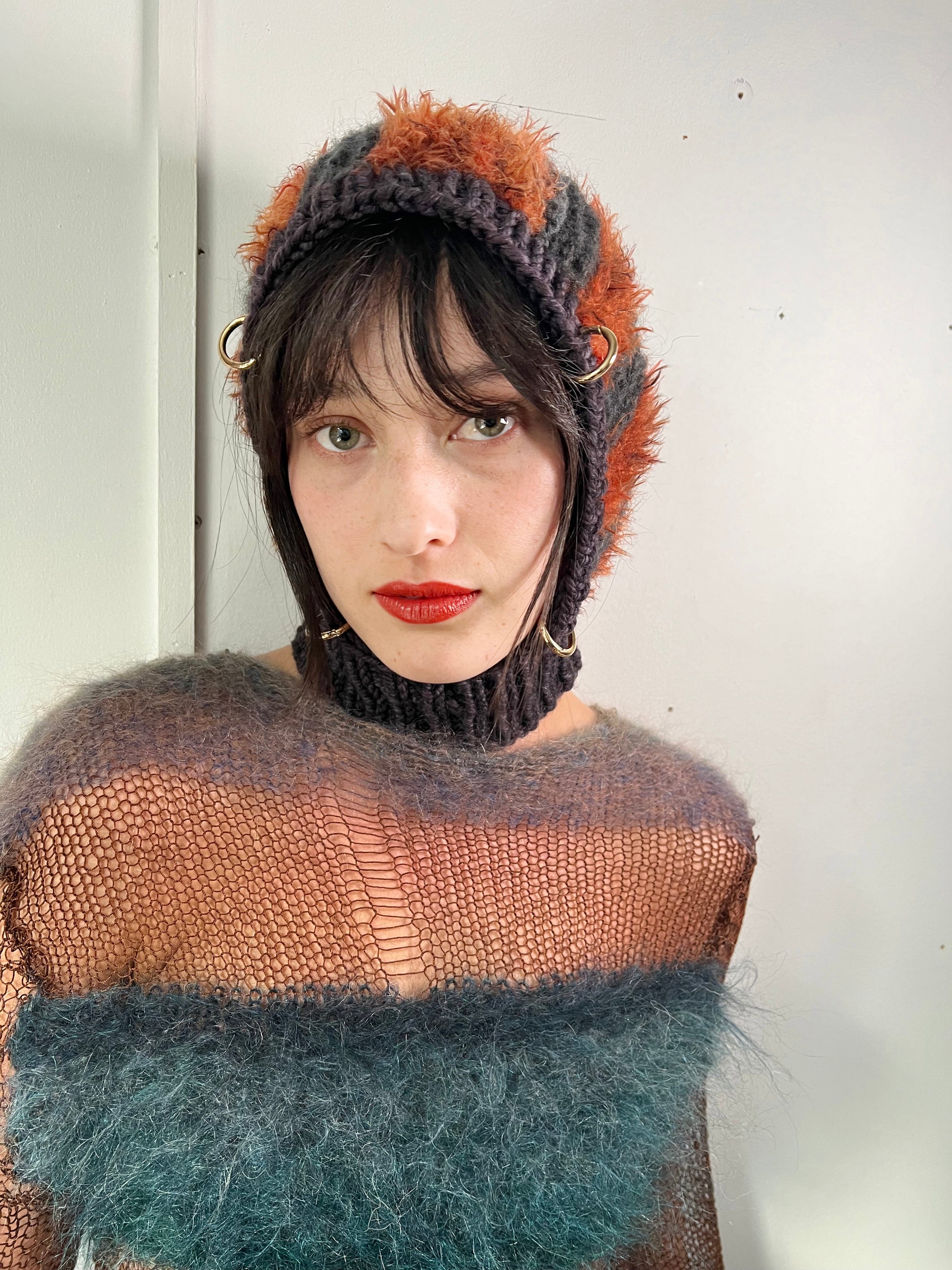 BURNT ORANGE & PURPLE-BROWN PIERCING BALACLAVA