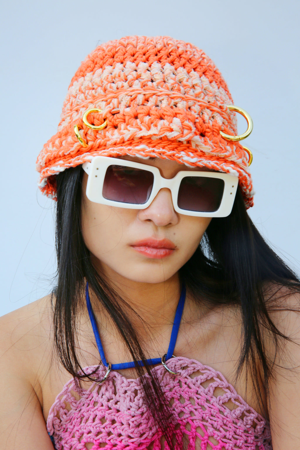 ORANGE & WHITE PIERCING HAT