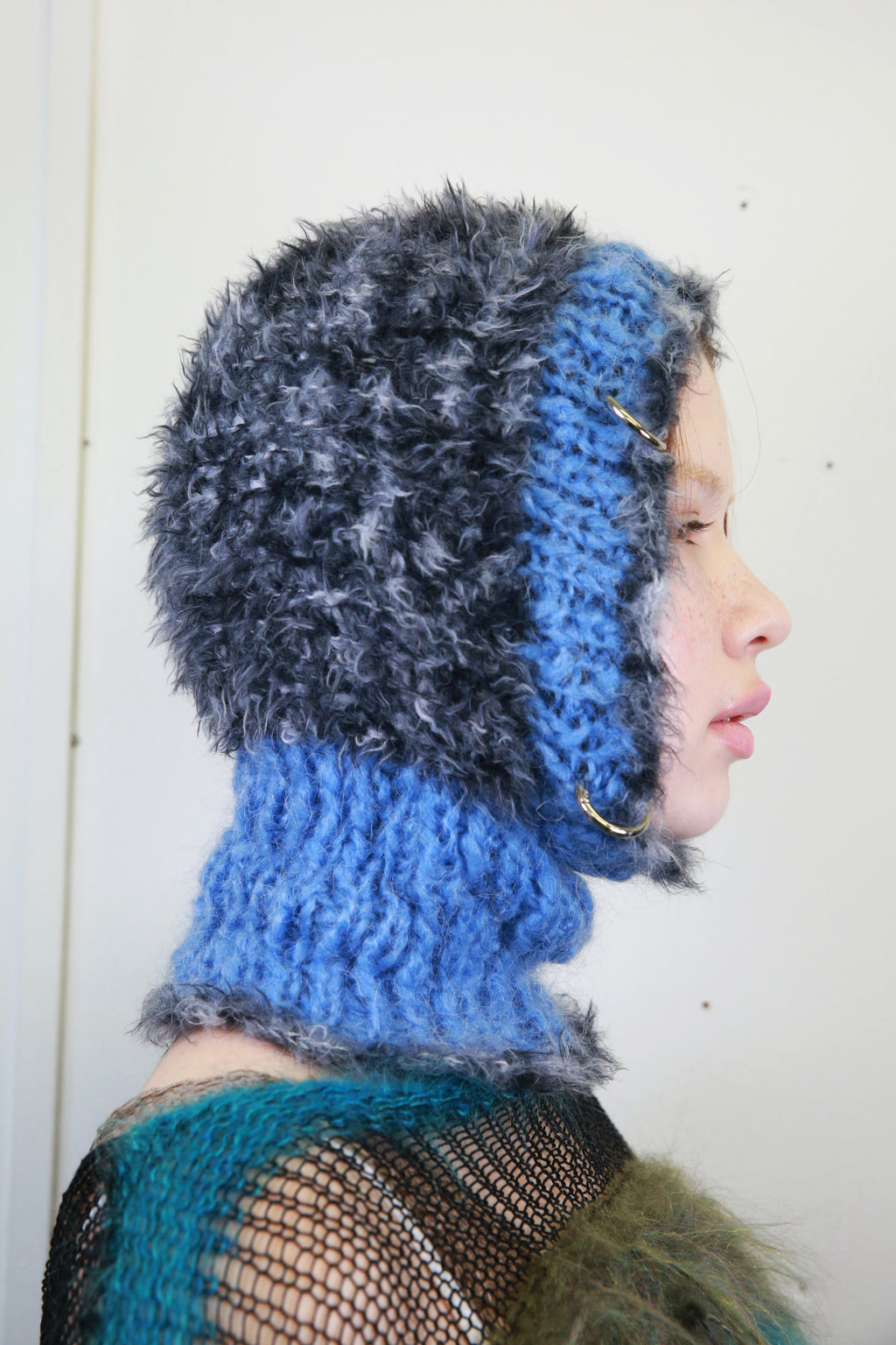 SKY BLUE AND BLACK-WHITE MELANGE PIERCING BALACLAVA