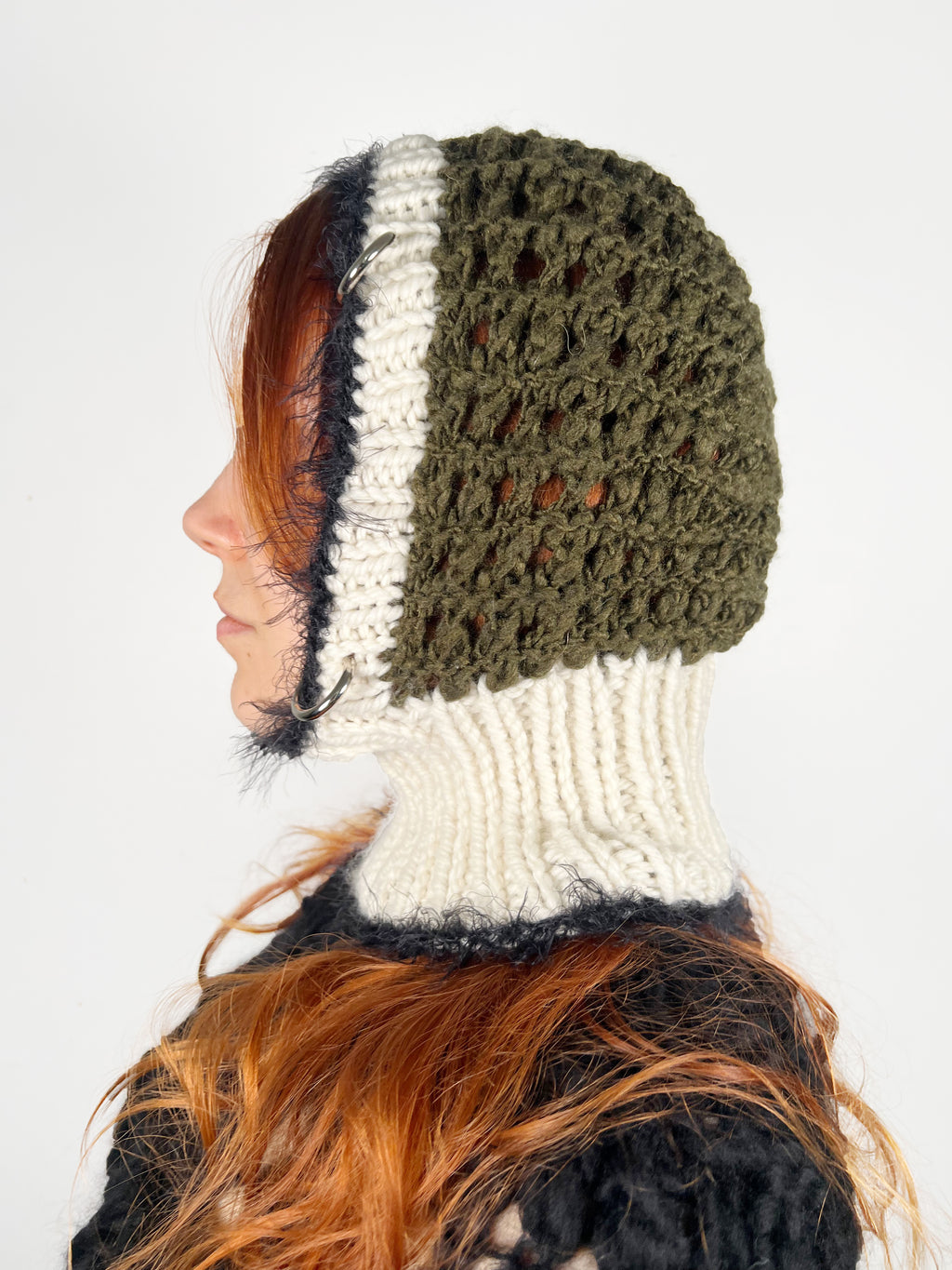 (ONE OF A KIND) WHITE, KHAKI & BLACK PIERCING BALACLAVA