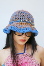 Load image into Gallery viewer, BLUE &amp; ORANGE CROCHET PIERCING HAT (GOLD RINGS)

