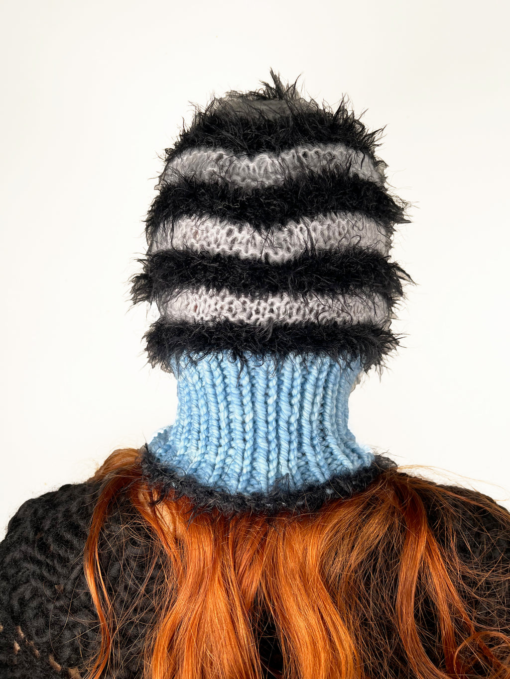 (ONE OF A KIND) BLUE, BLACK & GREY STRIPE PIERCING BALACLAVA