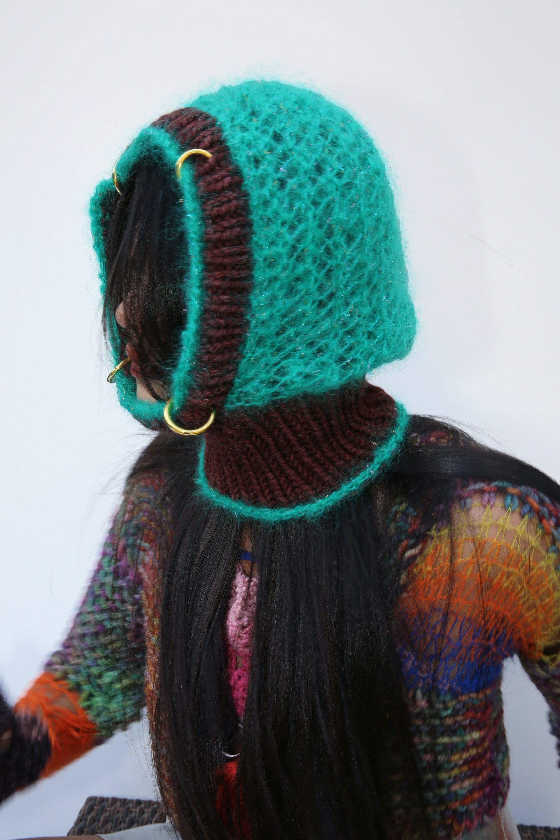 MADE TO ORDER - LIMITED QUANTITIES - BROWN & TURQUOISE PIERCING BALACLAVA