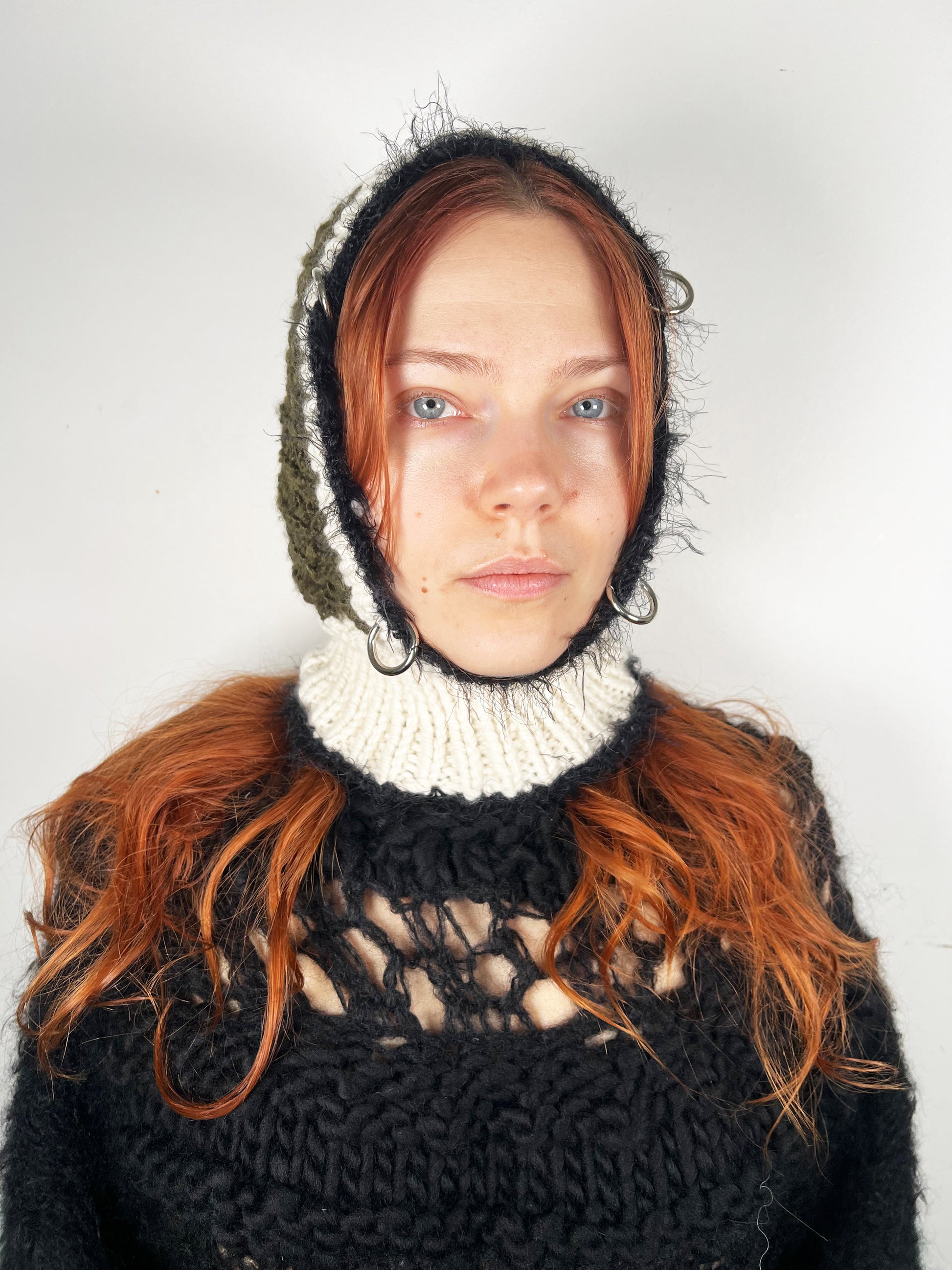 (ONE OF A KIND) WHITE, KHAKI & BLACK PIERCING BALACLAVA