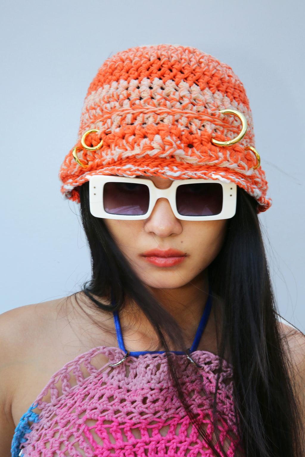 ORANGE & WHITE PIERCING HAT