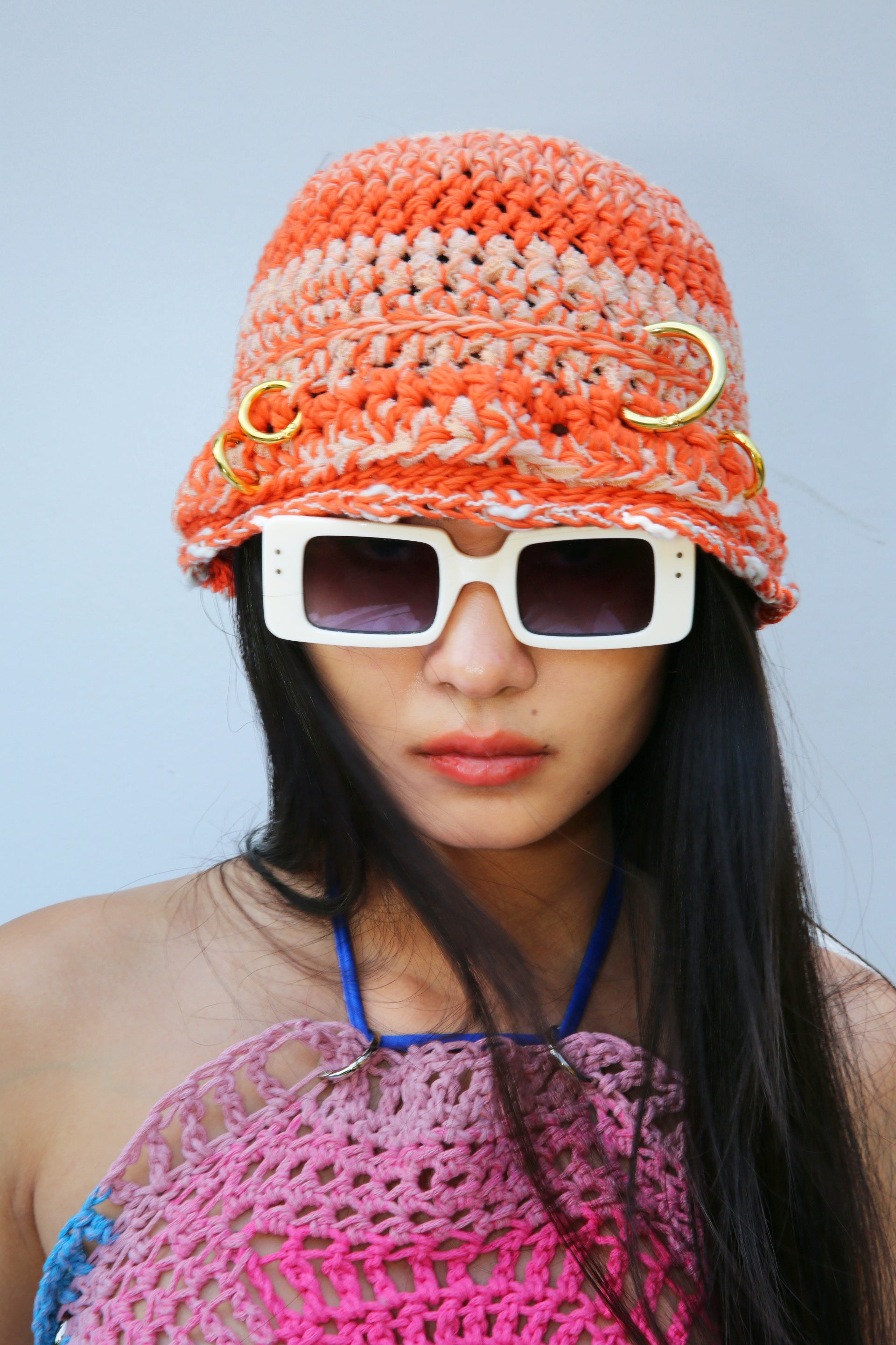 ORANGE & WHITE PIERCING HAT