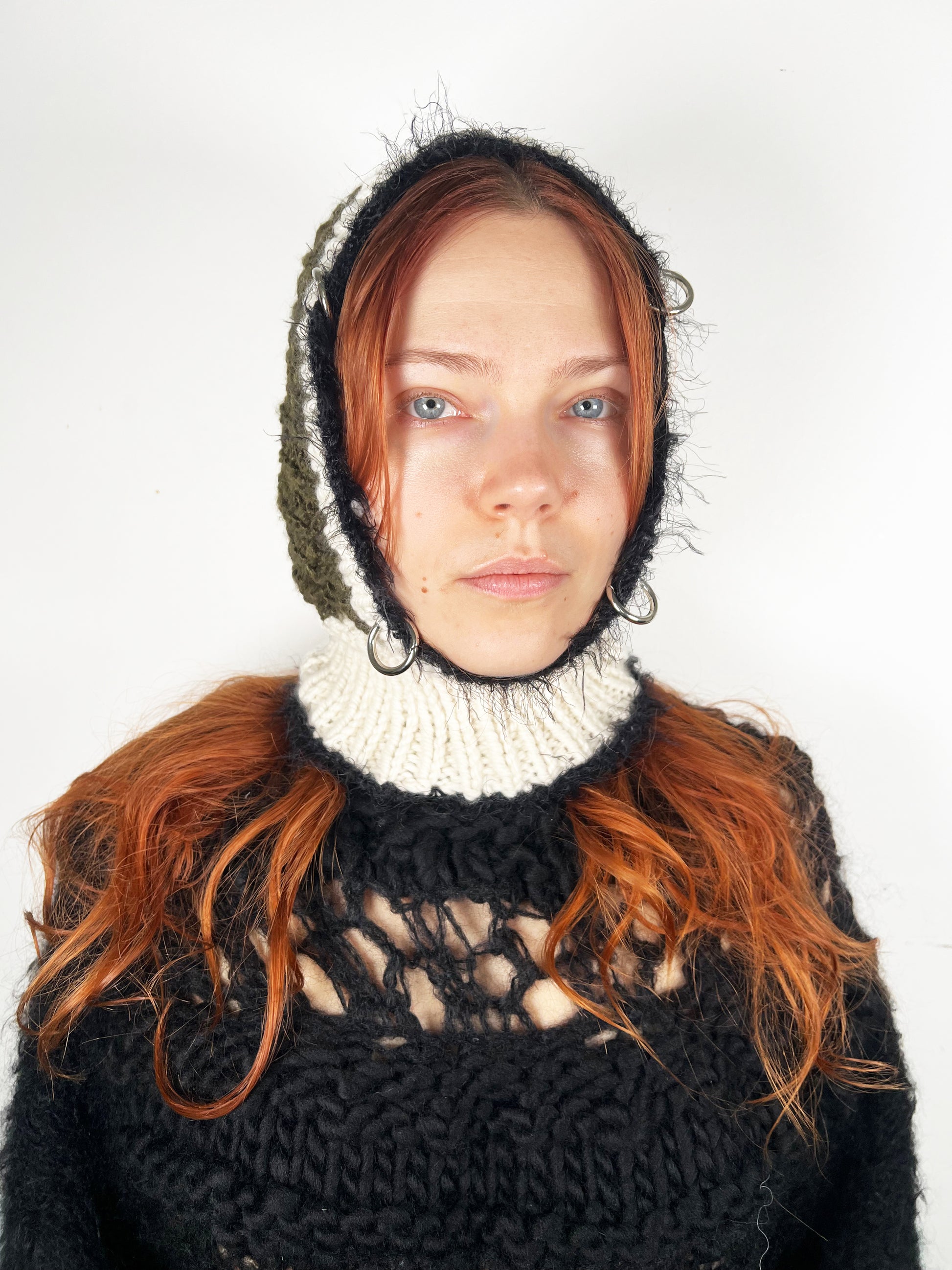 (ONE OF A KIND) WHITE, KHAKI & BLACK PIERCING BALACLAVA