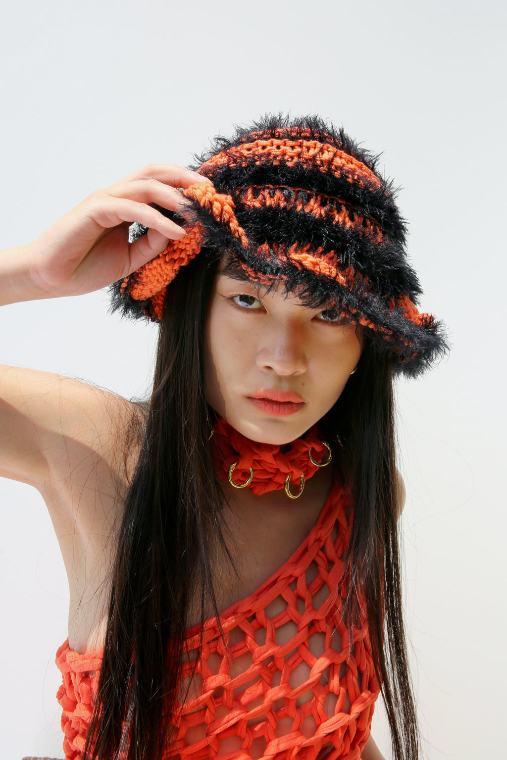 BLACK & ORANGE STRIPED HAT