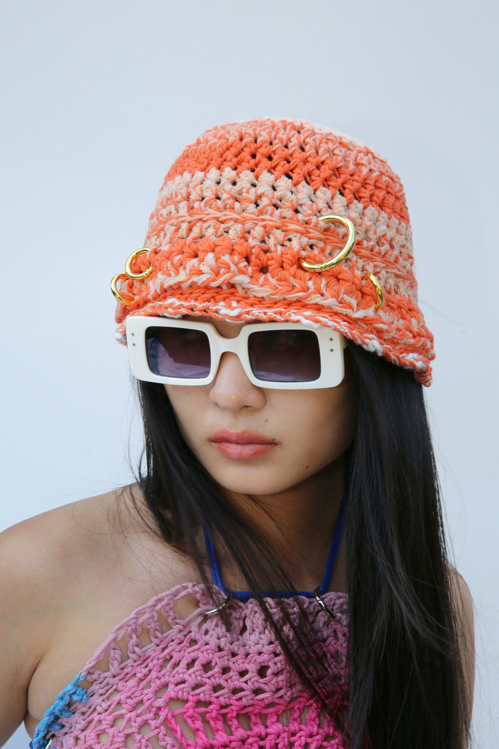 ORANGE & WHITE PIERCING HAT