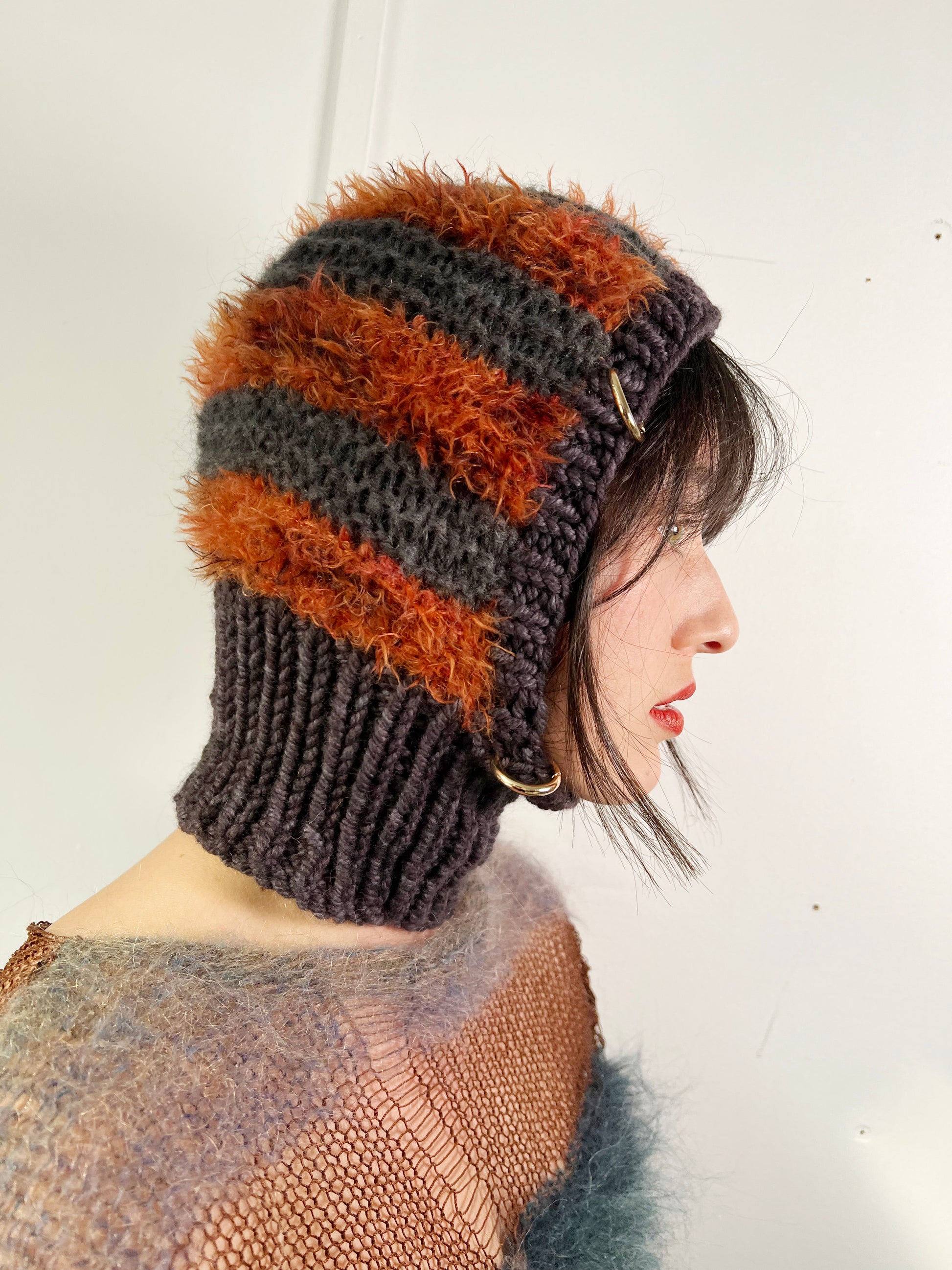 BURNT ORANGE & PURPLE-BROWN PIERCING BALACLAVA