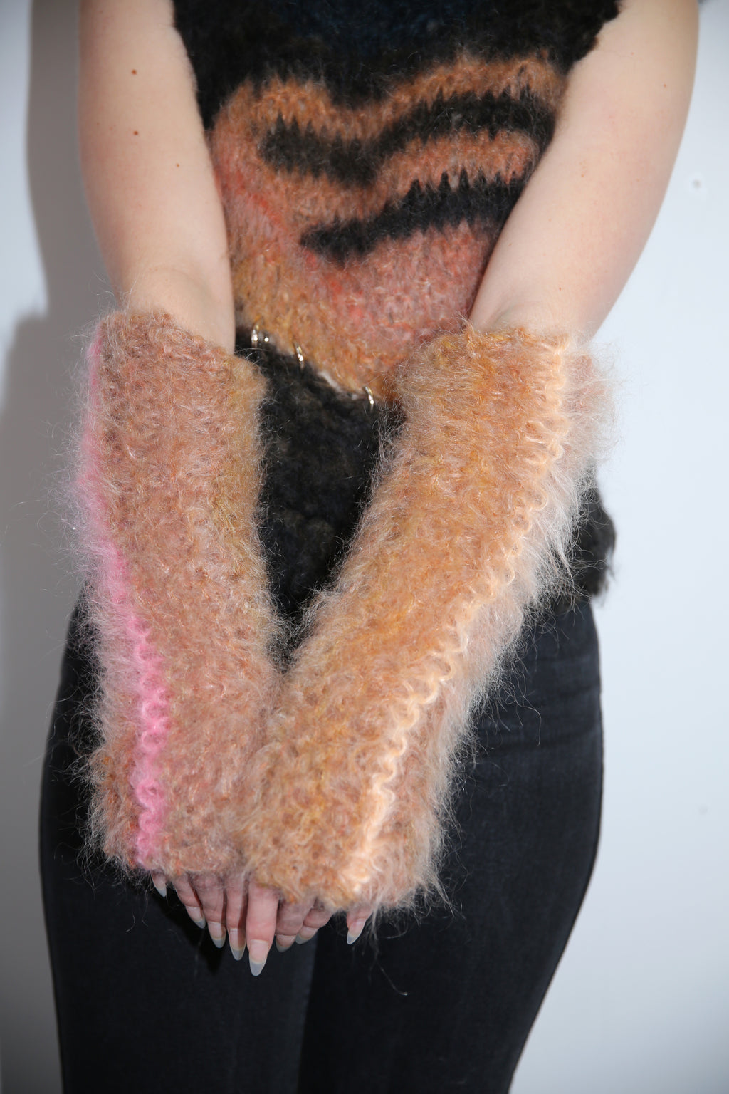 HONEYCOMB, APRICOT & CORAL MISMATCHED STRIPE ARM/LEGWARMERS