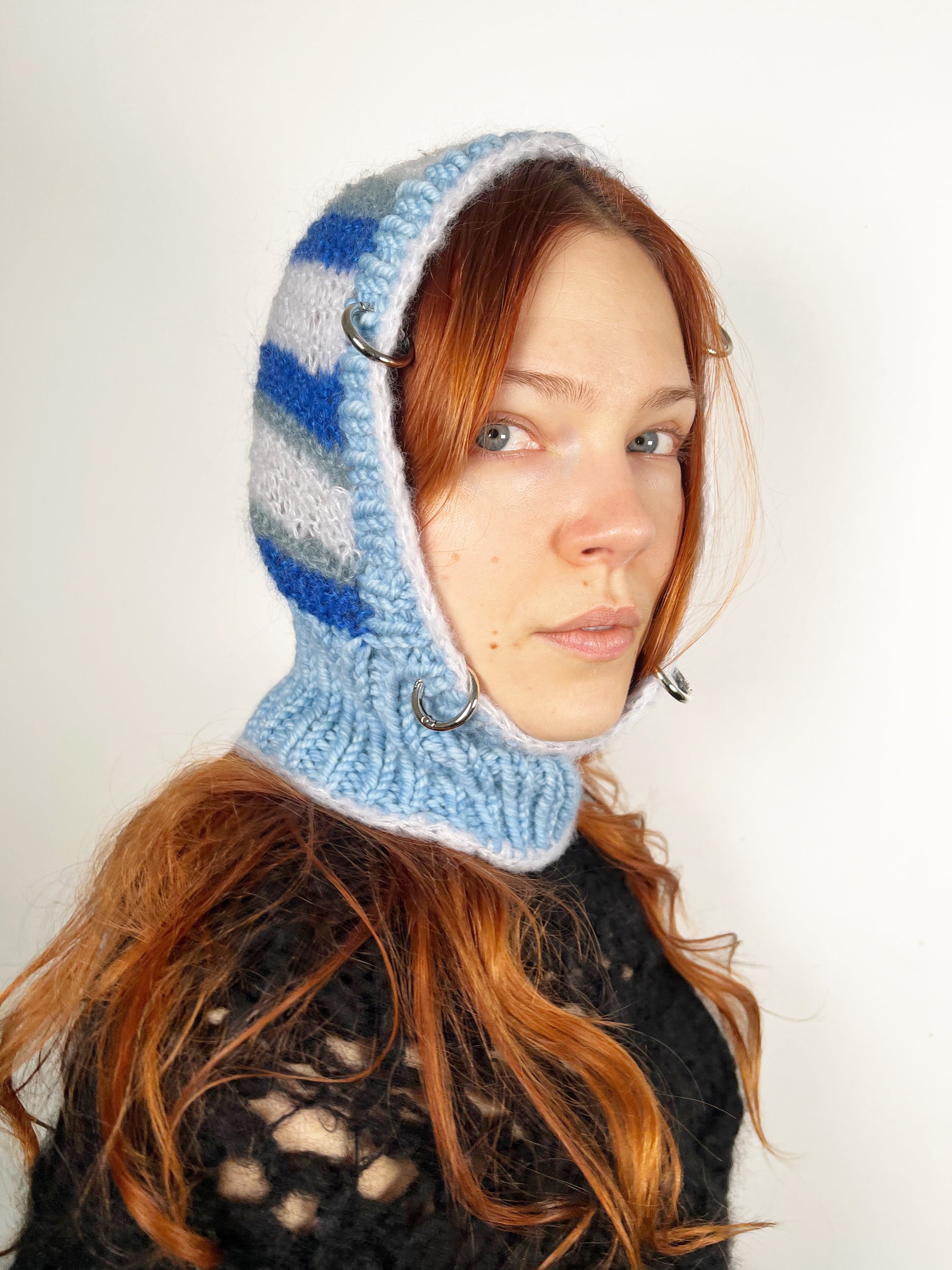 (ONE OF A KIND) BLUE & GREY STRIPE PIERCING BALACLAVA
