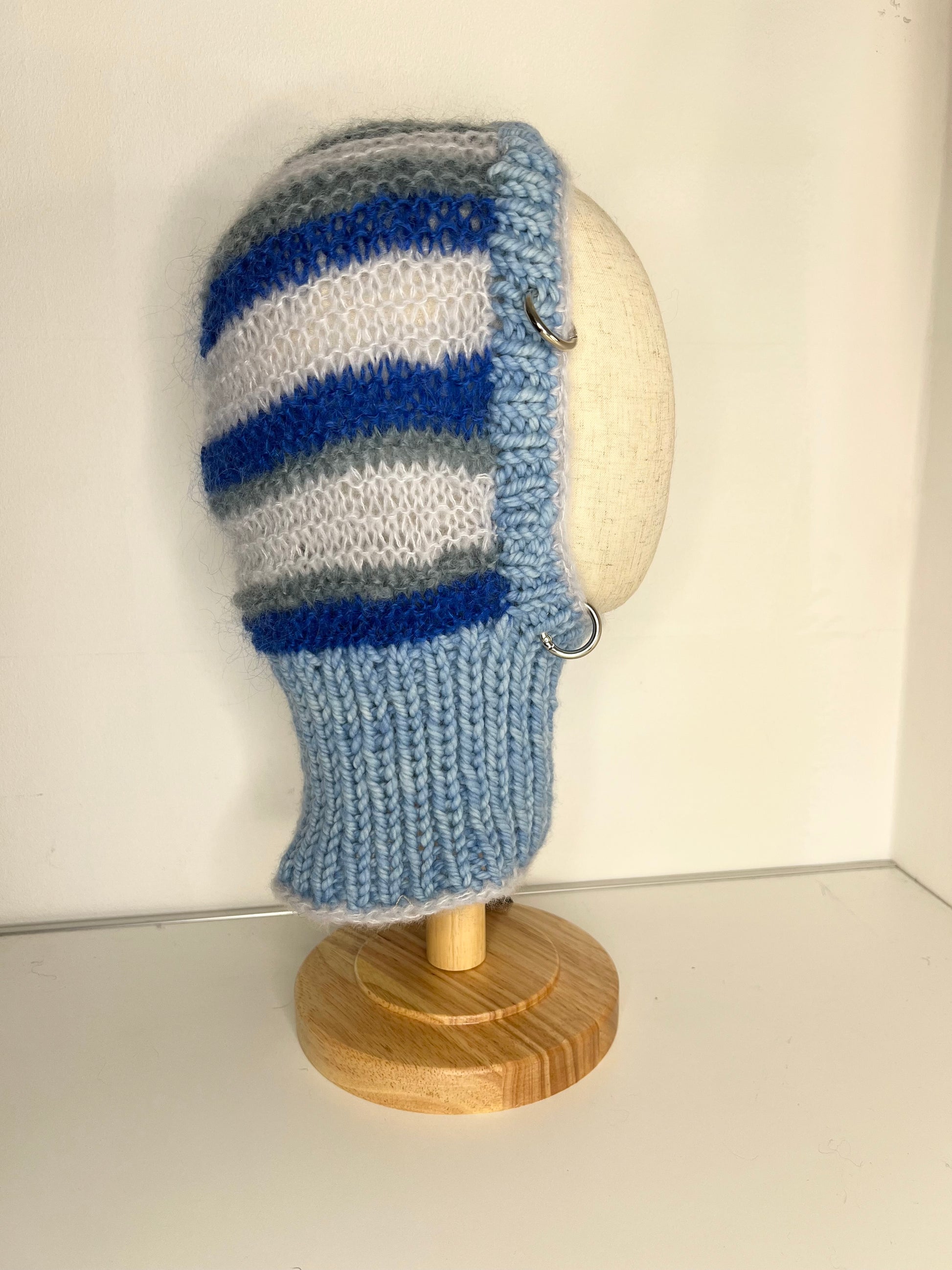 (ONE OF A KIND) BLUE & GREY STRIPE PIERCING BALACLAVA