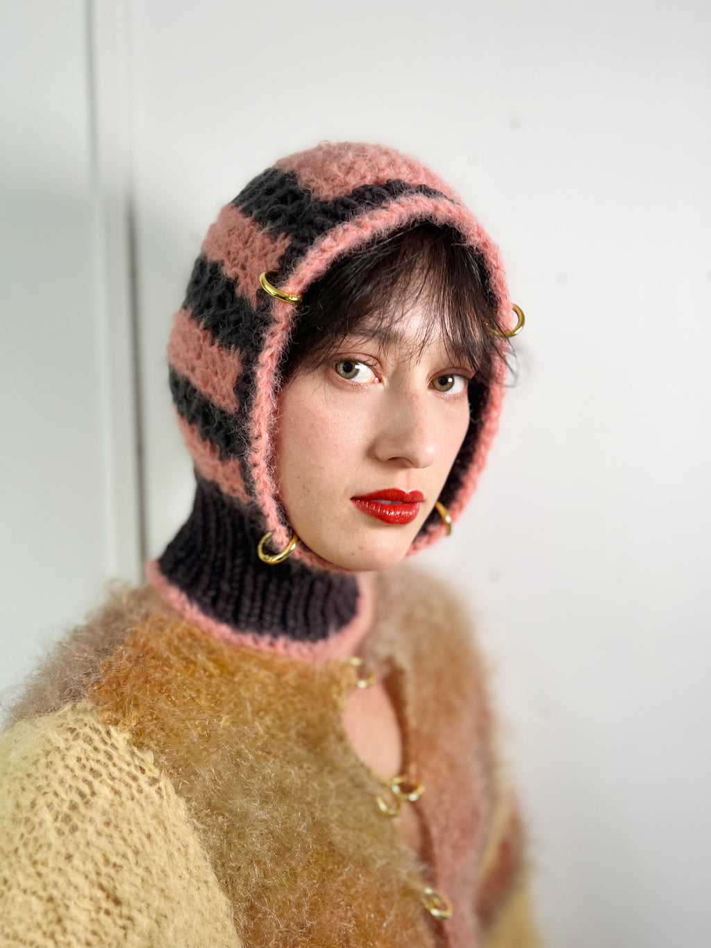 CORAL PINK, CHARCOAL & PURPLE-BROWN PIERCING BALACLAVA