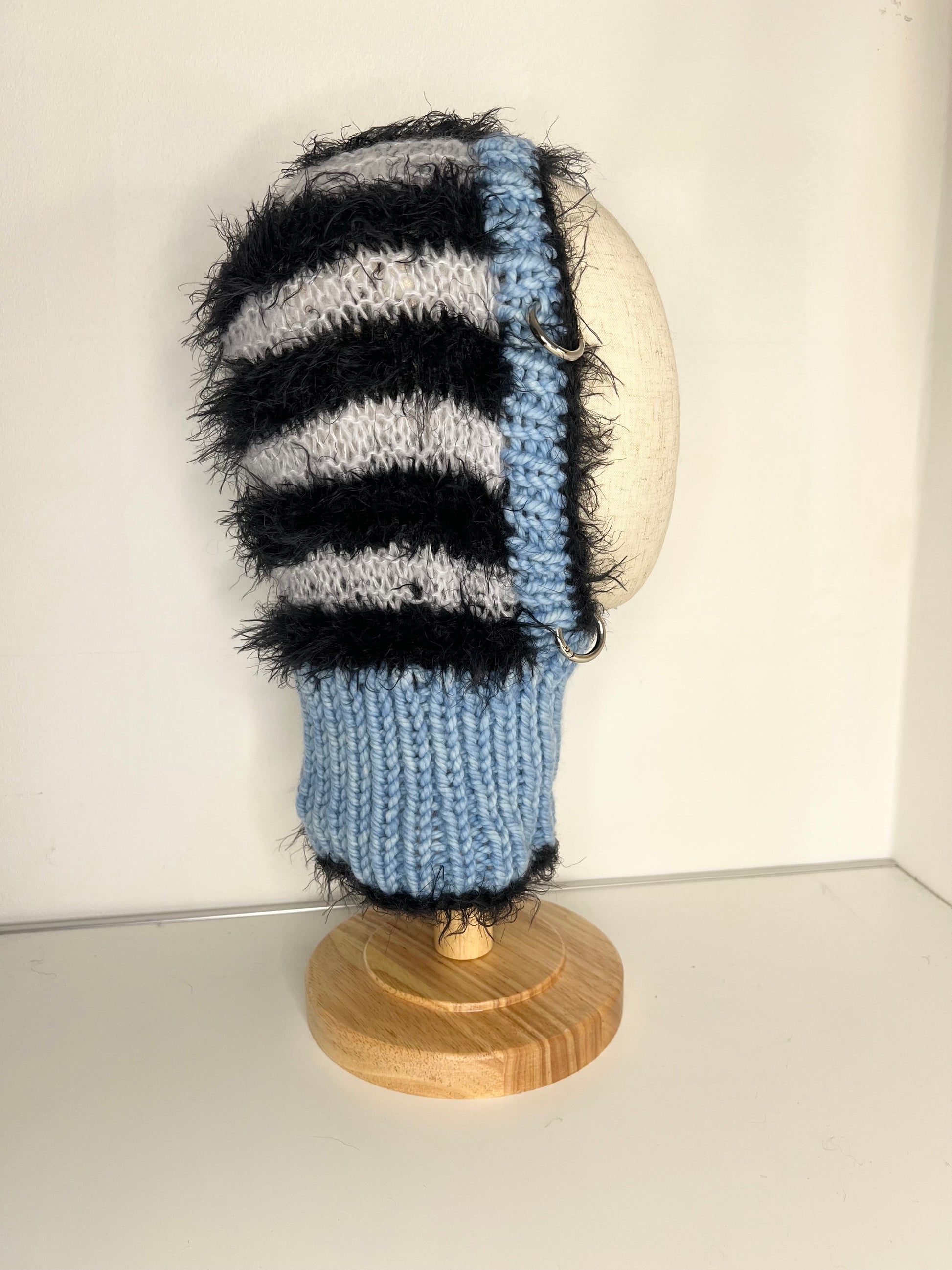 (ONE OF A KIND) BLUE, BLACK & GREY STRIPE PIERCING BALACLAVA