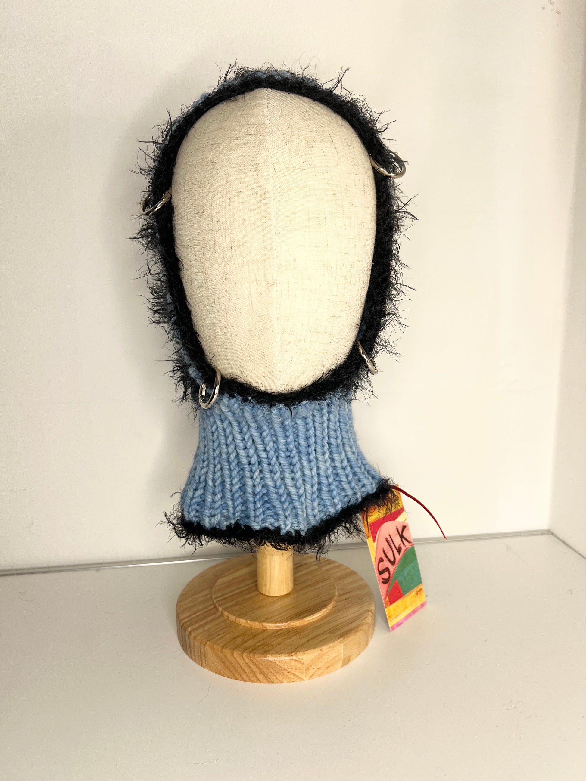 (ONE OF A KIND) BLUE, BLACK & GREY STRIPE PIERCING BALACLAVA