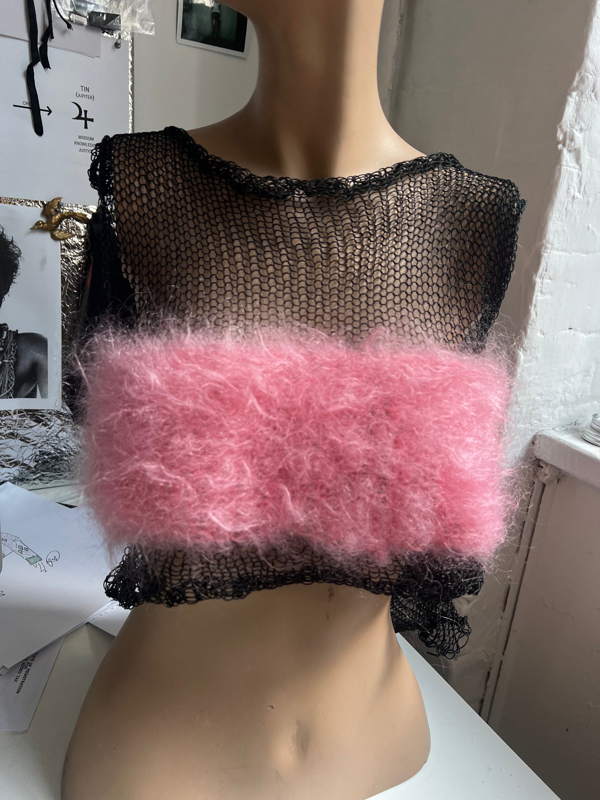 PINK WITS COTTON & MOHAIR NET TOP