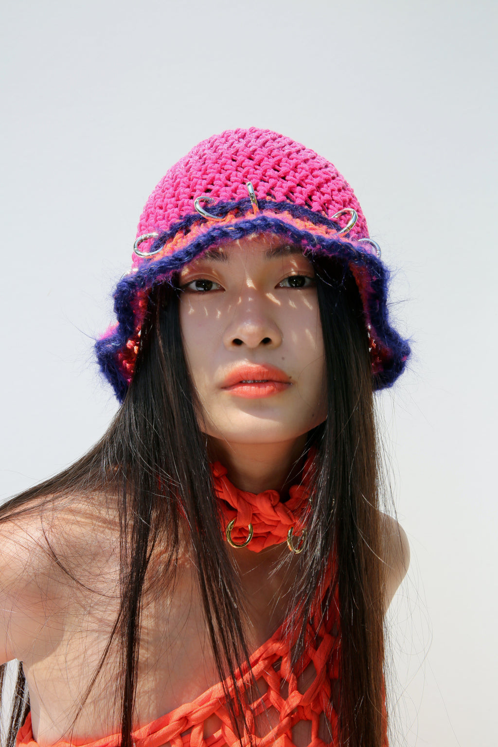 SUN HAT - HOT PINK, ORANGE, VIOLET AND DARK BLUE PIERCING HAT
