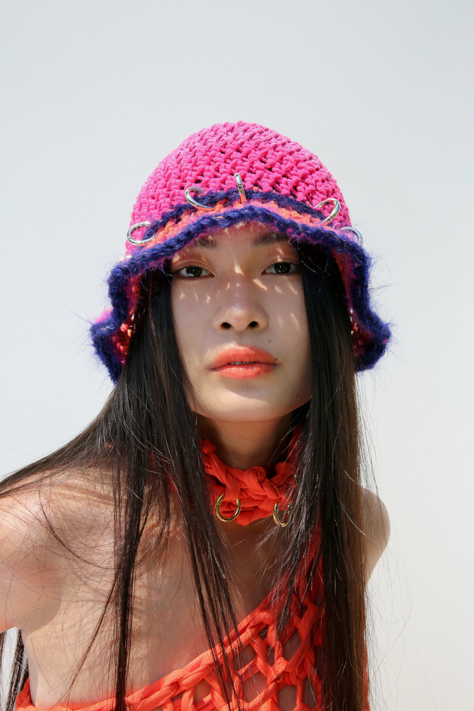 SUN HAT - HOT PINK, ORANGE, VIOLET AND DARK BLUE PIERCING HAT