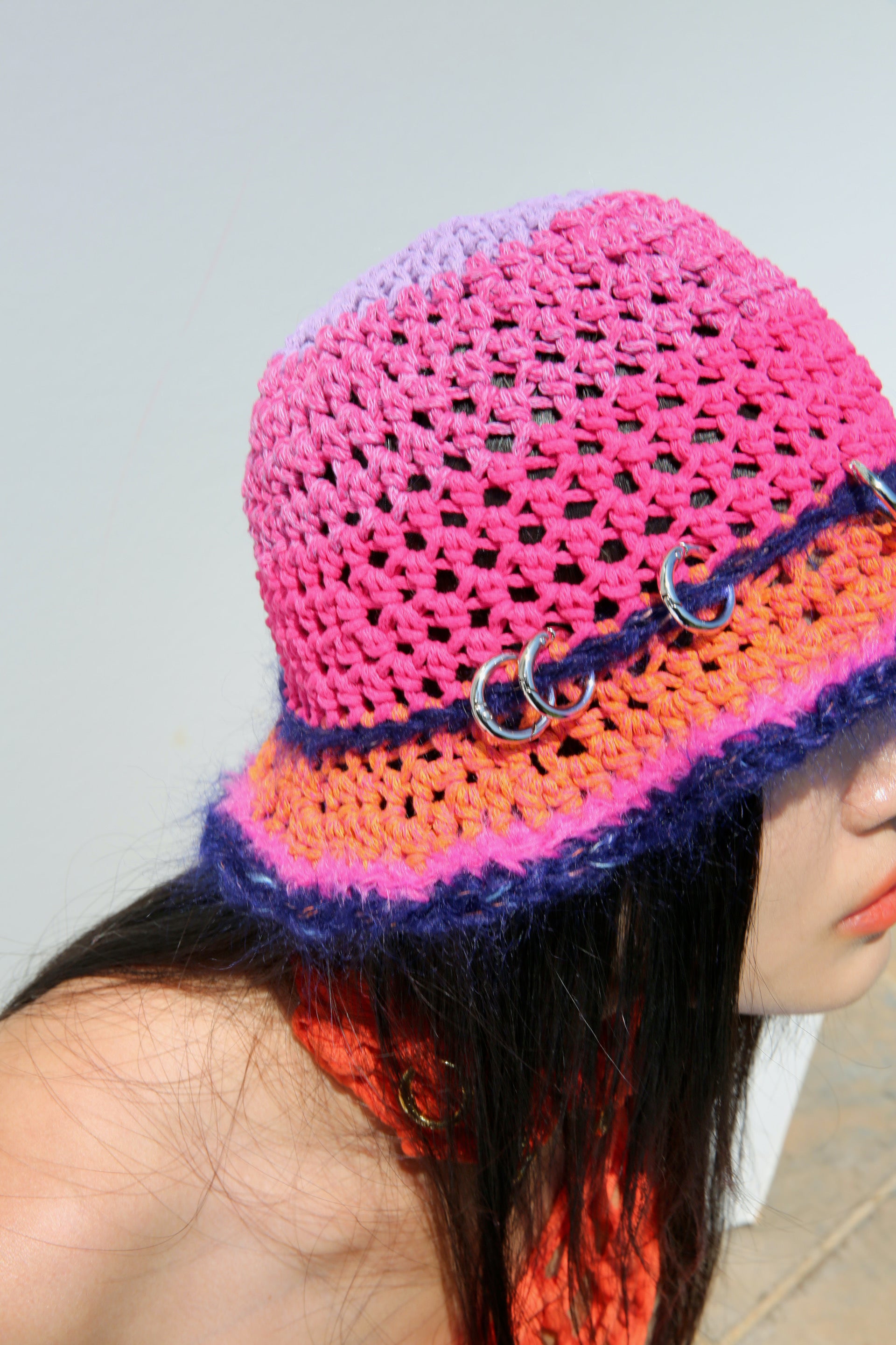SUN HAT - HOT PINK, ORANGE, VIOLET AND DARK BLUE PIERCING HAT