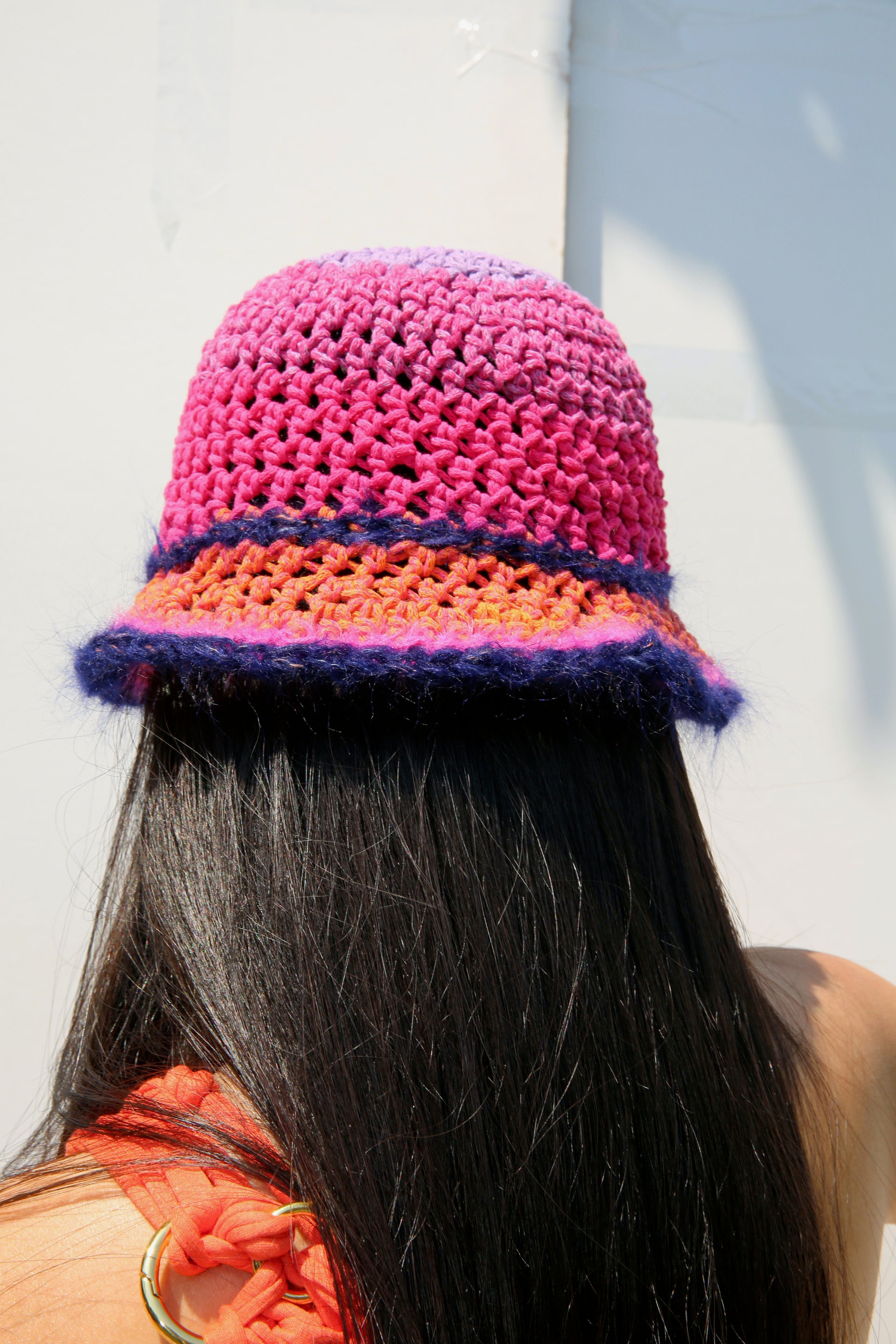 SUN HAT - HOT PINK, ORANGE, VIOLET AND DARK BLUE PIERCING HAT