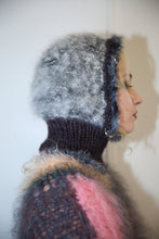 Load image into Gallery viewer, BLACK &amp; WHITE MELANGE WITH EYELASH TRIM PIERCING BALACLAVA
