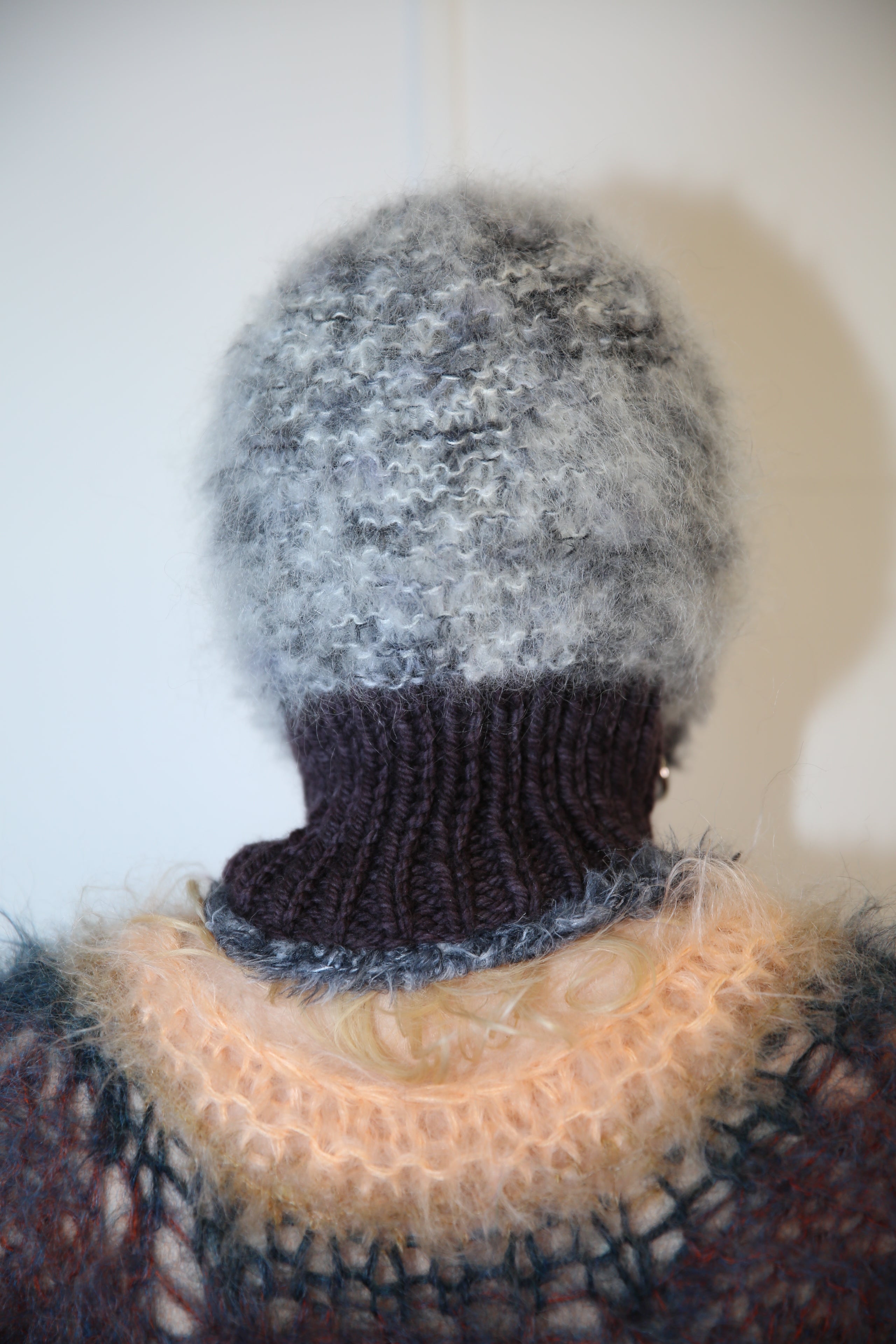 BLACK & WHITE MELANGE WITH EYELASH TRIM PIERCING BALACLAVA