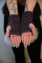 Load image into Gallery viewer, MISMATCHED OFF BROWN/BLACK, APRICOT &amp; LILAC ALPACA POM POM MITTENS
