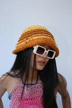 Load image into Gallery viewer, MUSTARD &amp; TAN COTTON CROCHET PIERCING HAT
