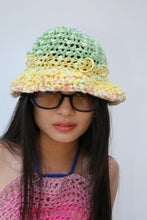 Load image into Gallery viewer, MINT, YELLOW &amp; ORANGE CROCHET PIERCING COTTON HAT
