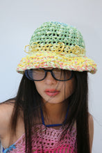 Load image into Gallery viewer, MINT, YELLOW &amp; ORANGE CROCHET PIERCING COTTON HAT
