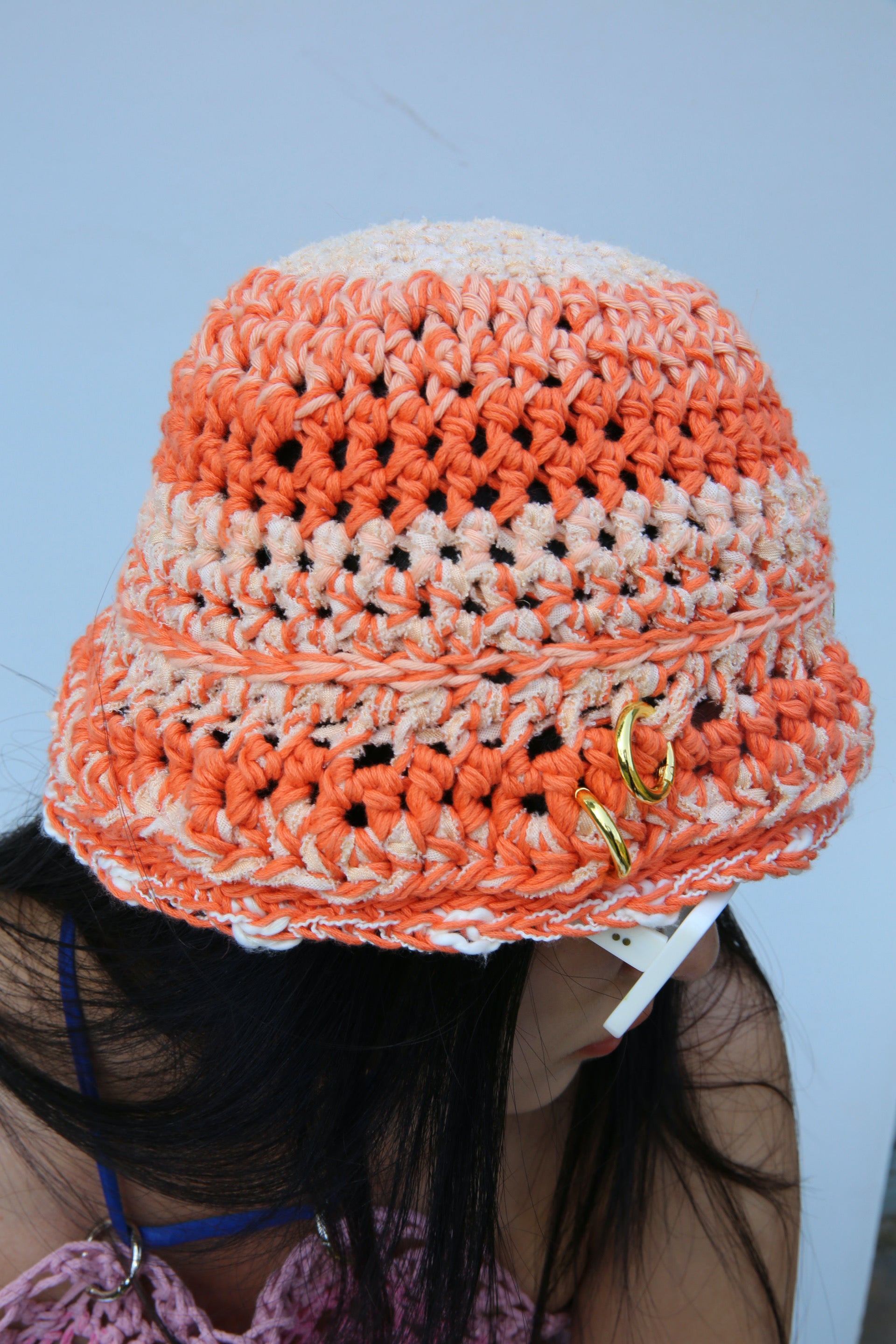 ORANGE & WHITE PIERCING HAT