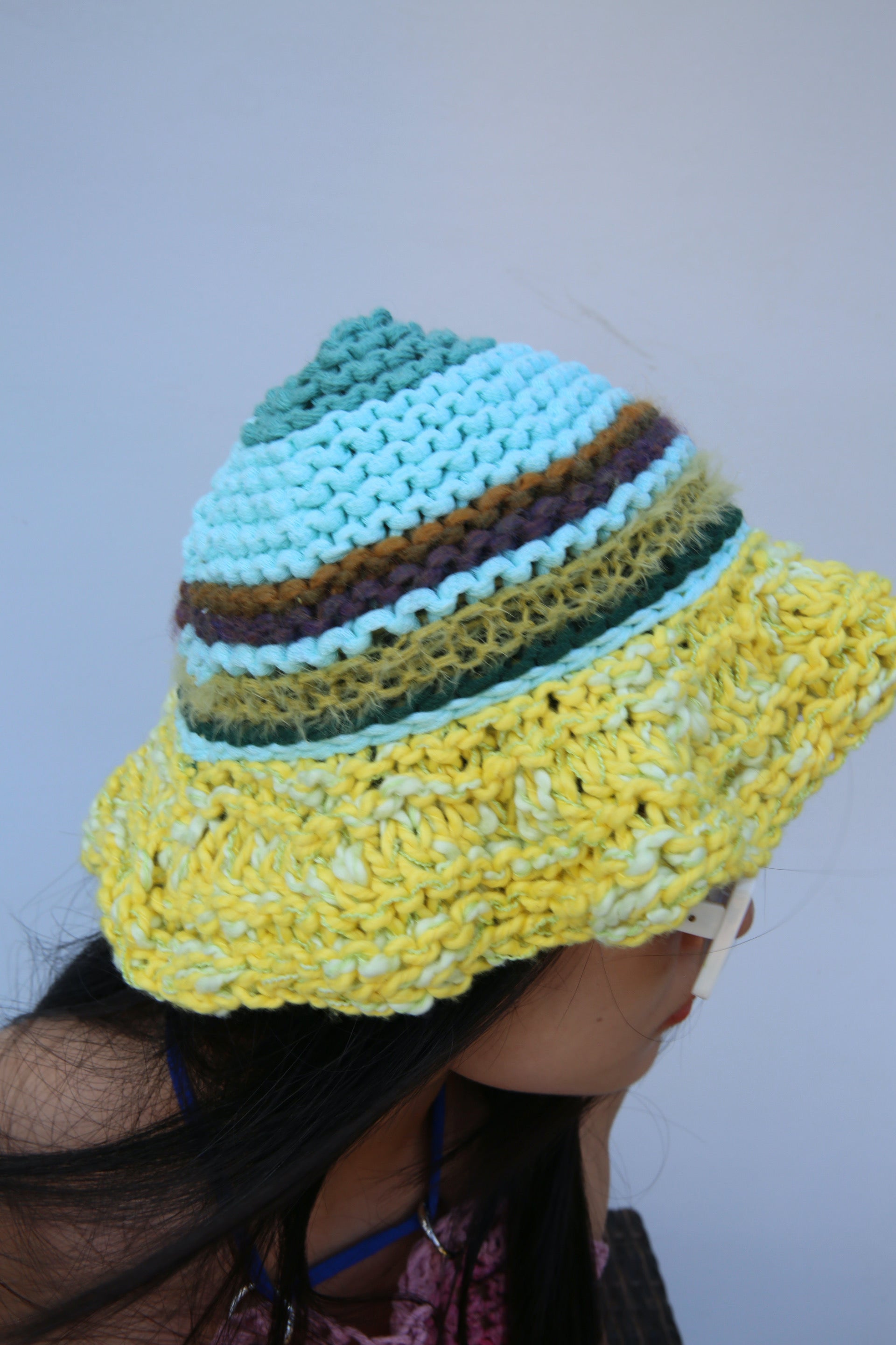 (ONE OF A KIND) YELLOW, TURQUOISE, BROWN & GREEN PIERCING HAT