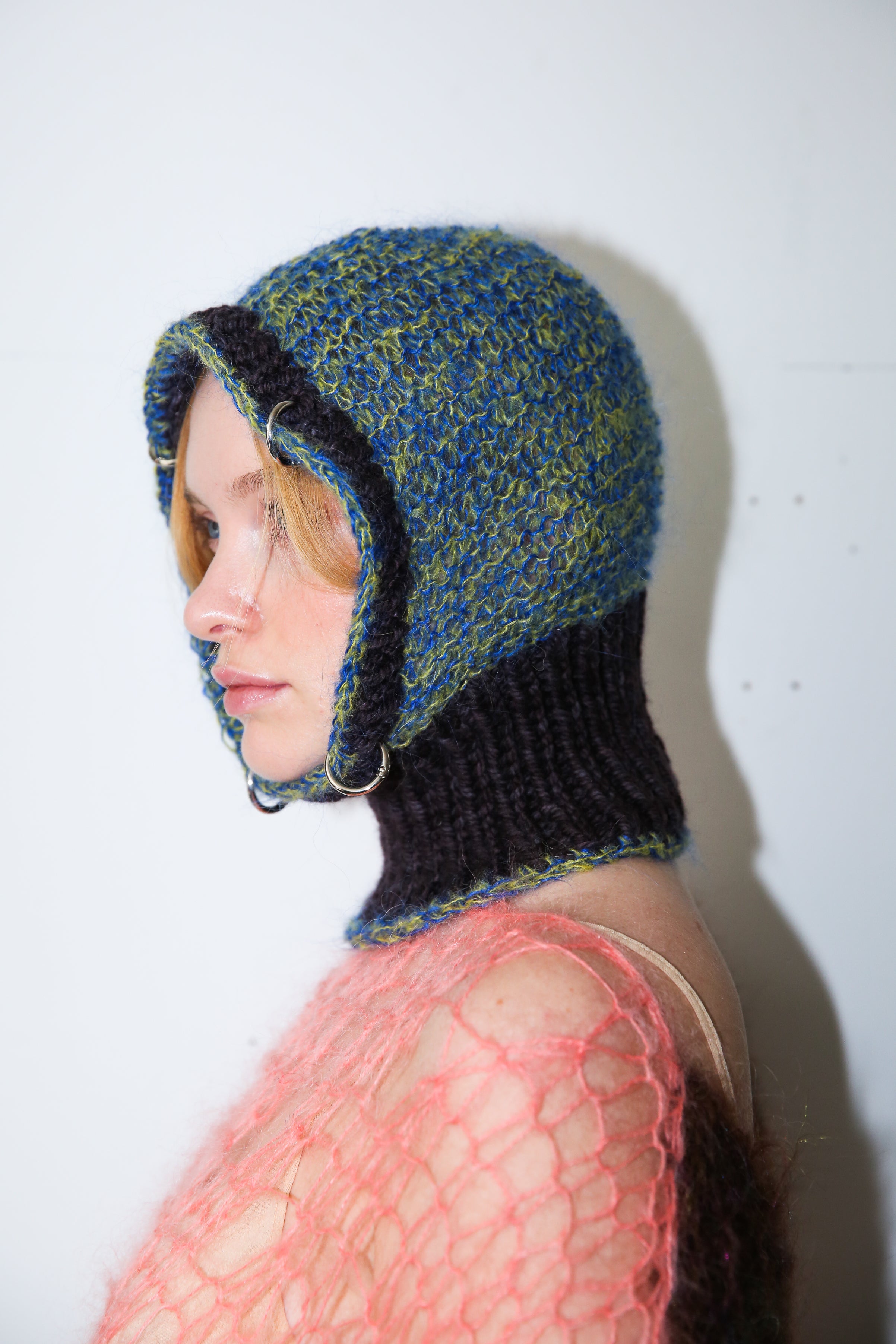 PURPLE-BROWN & COBALT BLUE-LIME GREEN MELANGE PIERCING BALACLAVA
