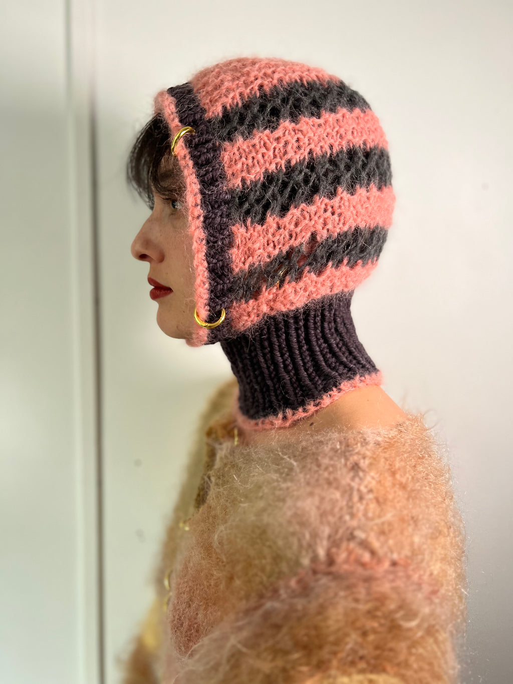 CORAL PINK, CHARCOAL & PURPLE-BROWN PIERCING BALACLAVA