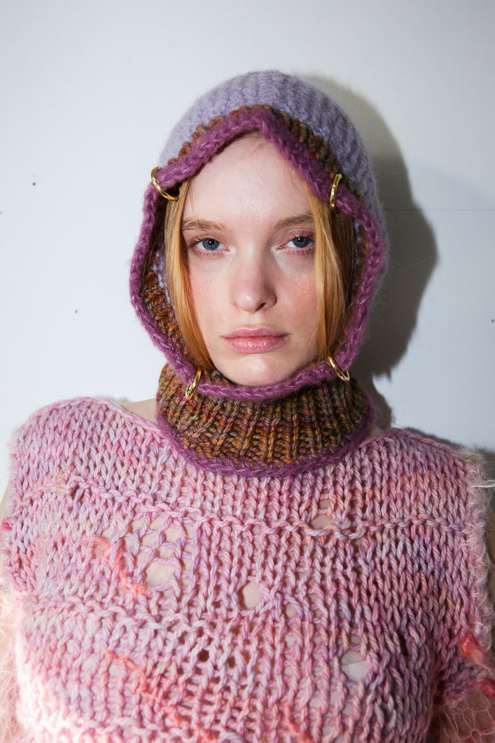 SPACE DYE, PINK, RED-BROWN AND BLUE PIERCING BALACLAVA