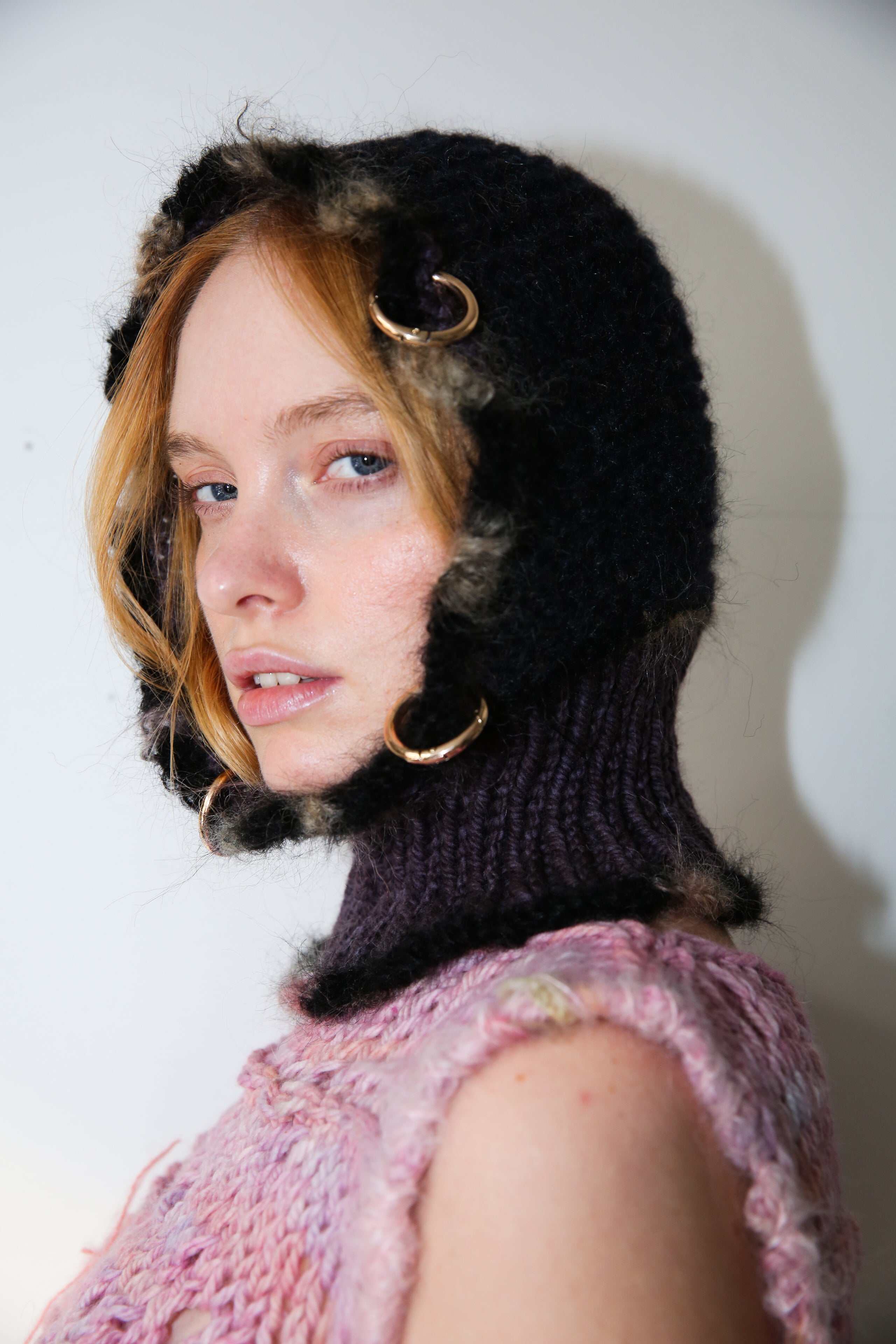 SPACE DYE MIDNIGHT BLUE, MELANGE GREY & PURPLE BROWN PIERCING BALACLAVA