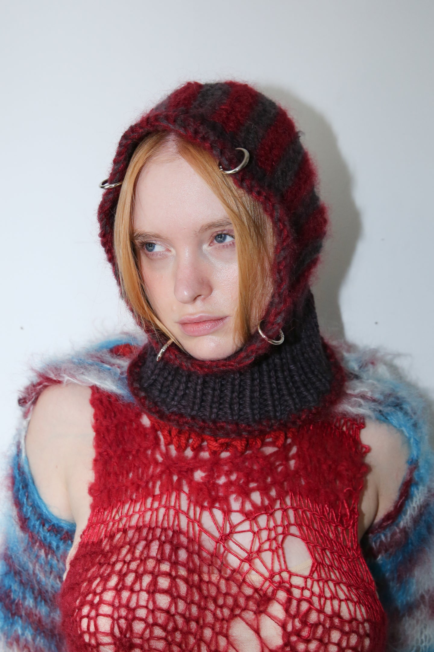PURPLE-BROWN, CHARCOAL & CLARET STRIPE PIERCING BALACLAVA